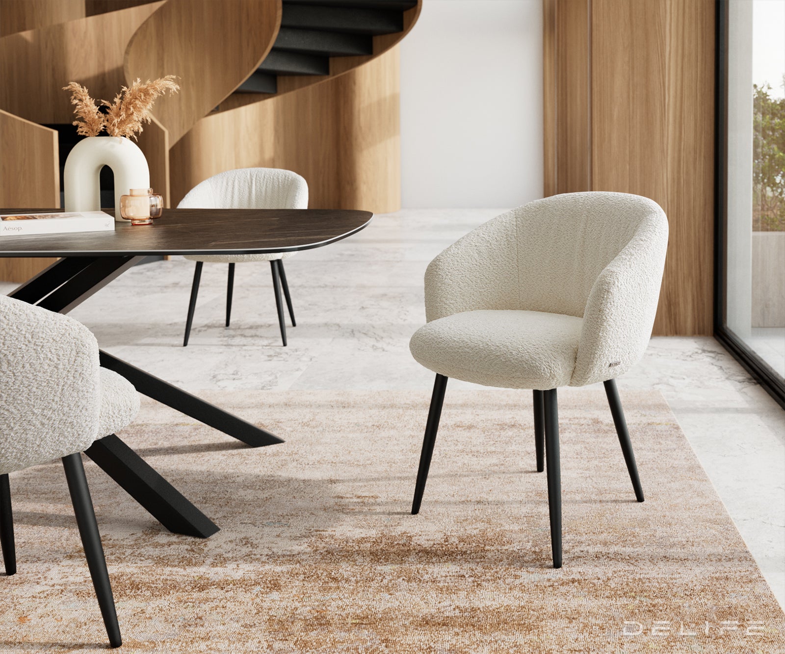 Blagovaonska stolica Caja, Materijal: boucle