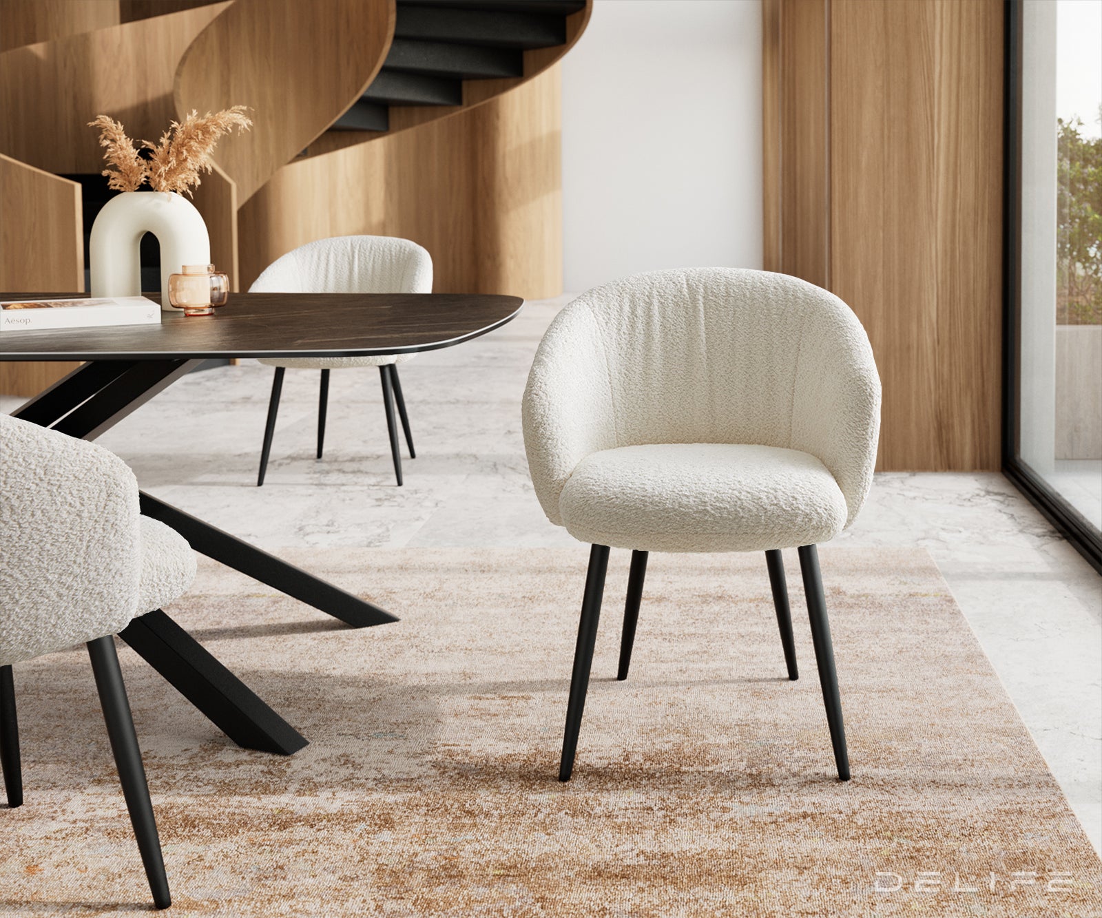 Blagovaonska stolica Caja, Materijal: boucle