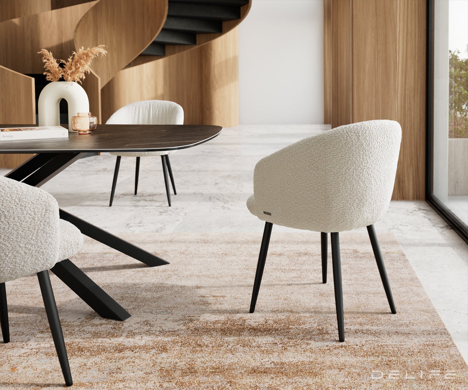 Blagovaonska stolica Caja, Materijal: boucle