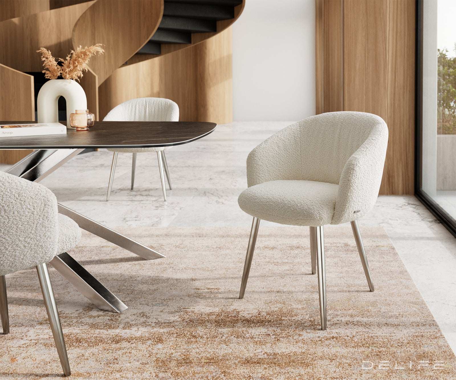 Blagovaonska stolica Caja, Materijal: boucle