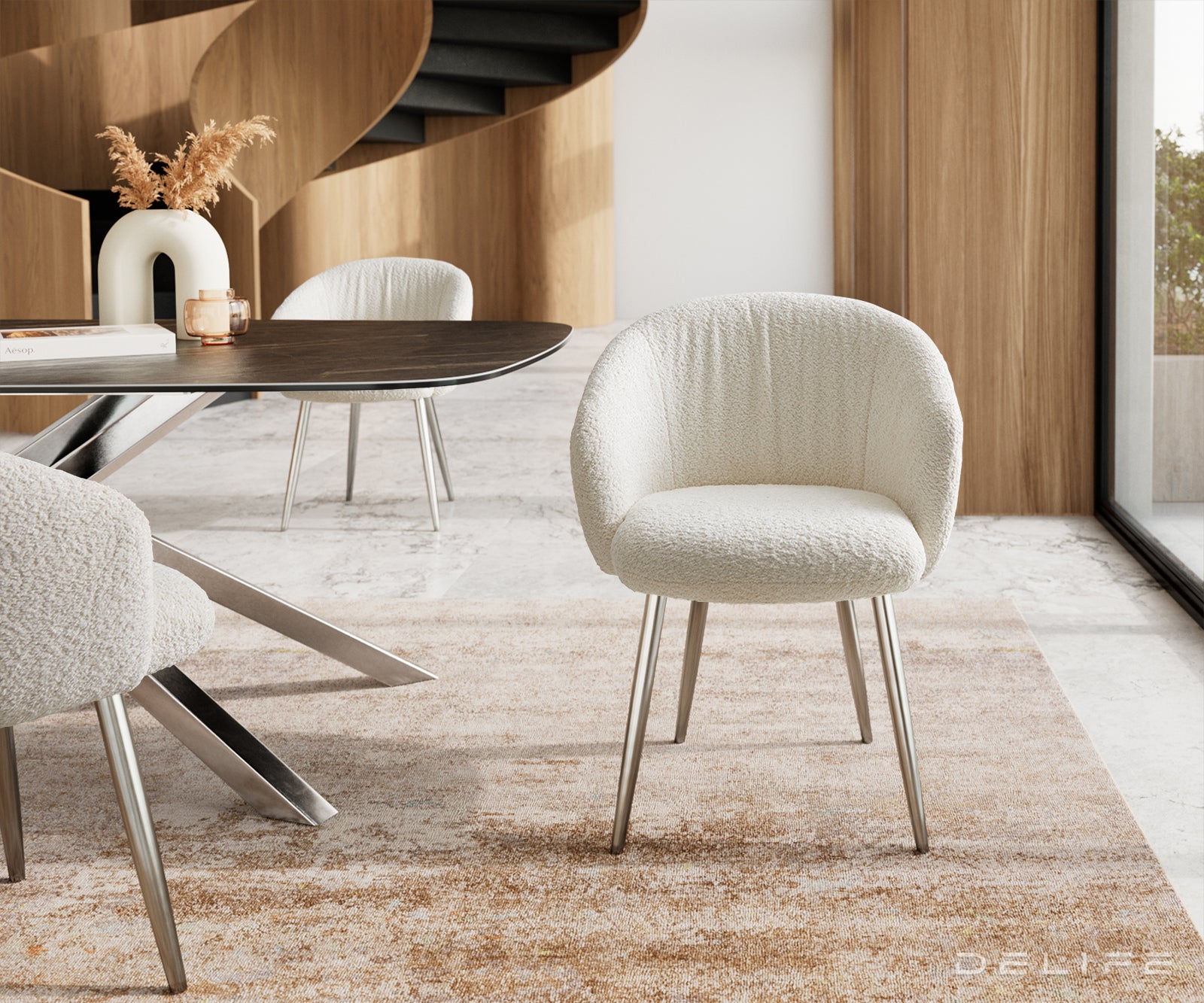 Blagovaonska stolica Caja, Materijal: boucle