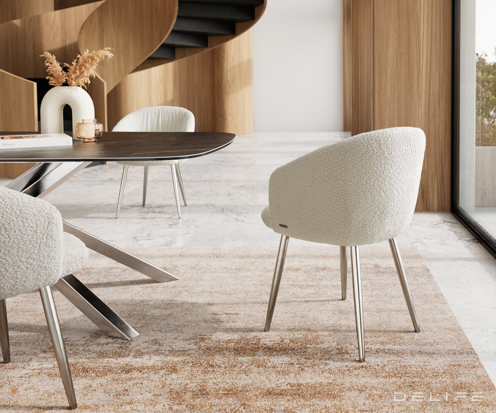 Blagovaonska stolica Caja, Materijal: boucle