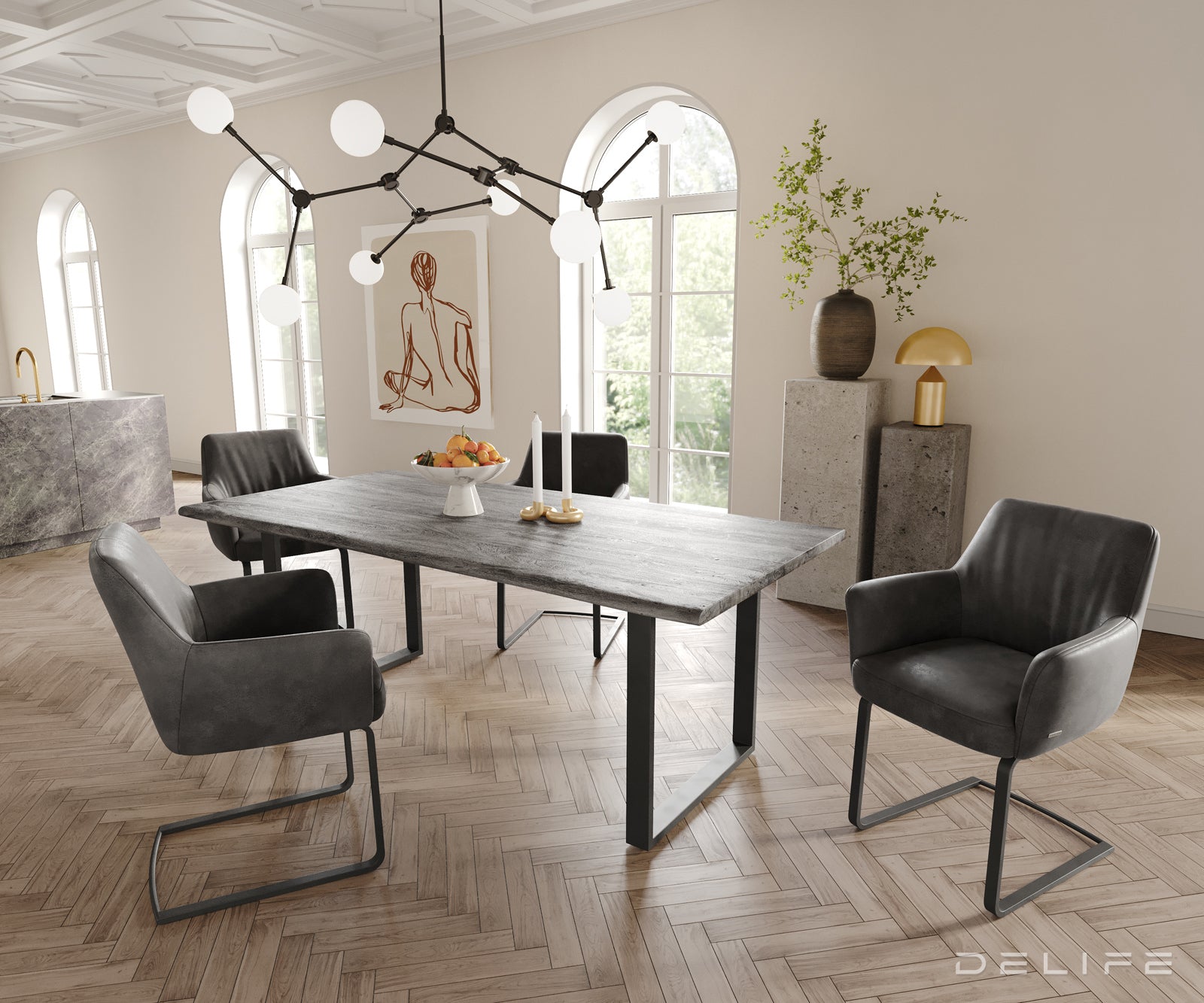 Blagovaonska stolica s rukonaslonom Xana, Materijal: mikrofibra