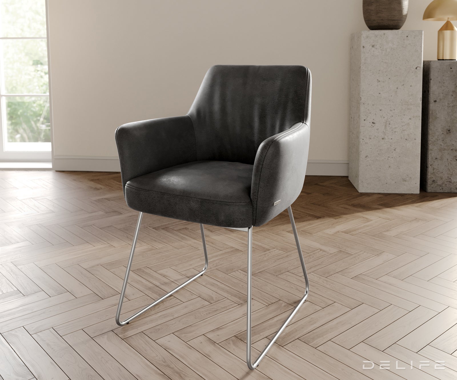 Blagovaonska stolica s rukonaslonom Xana, Materijal: mikrofibra