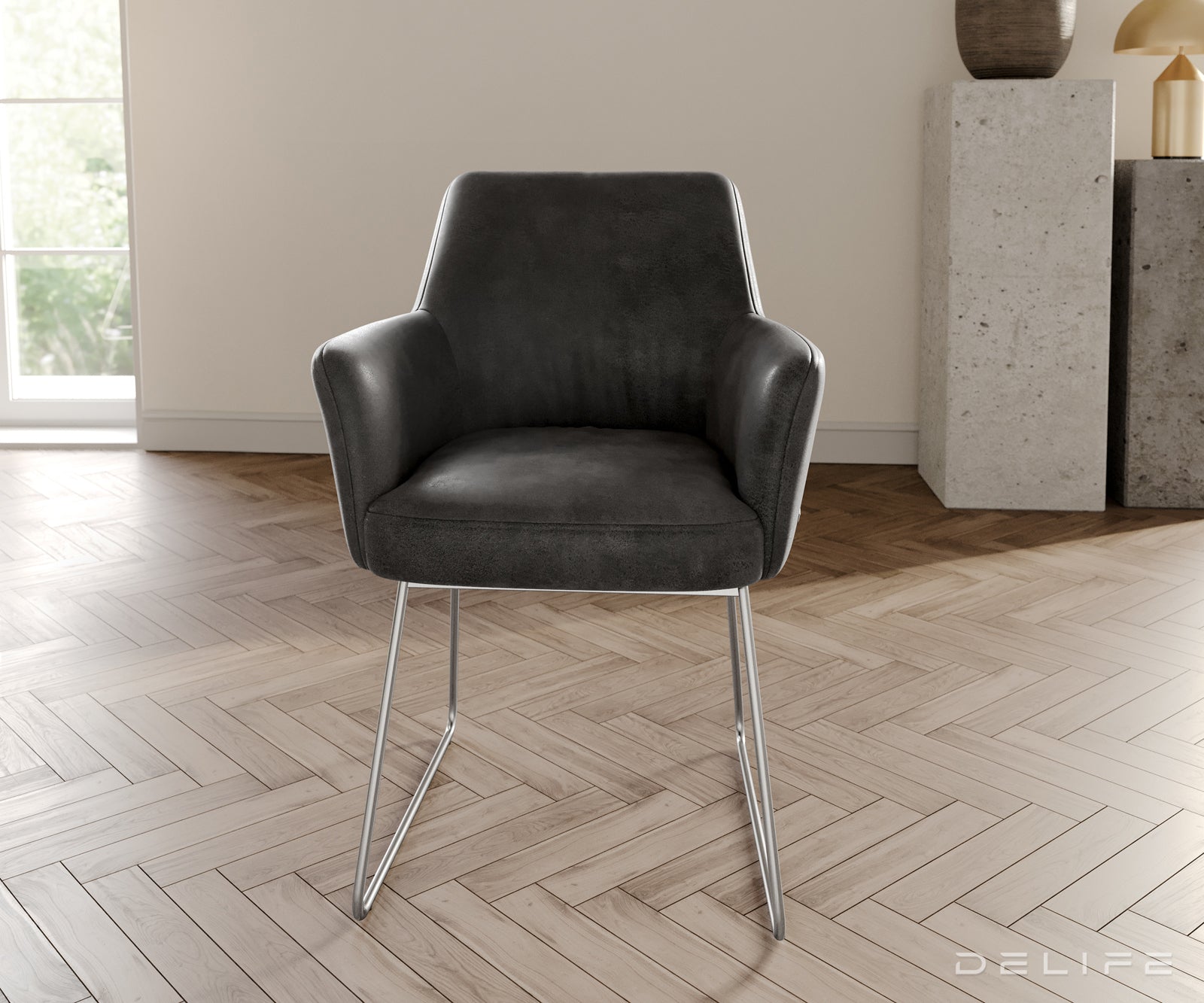 Blagovaonska stolica s rukonaslonom Xana, Materijal: mikrofibra