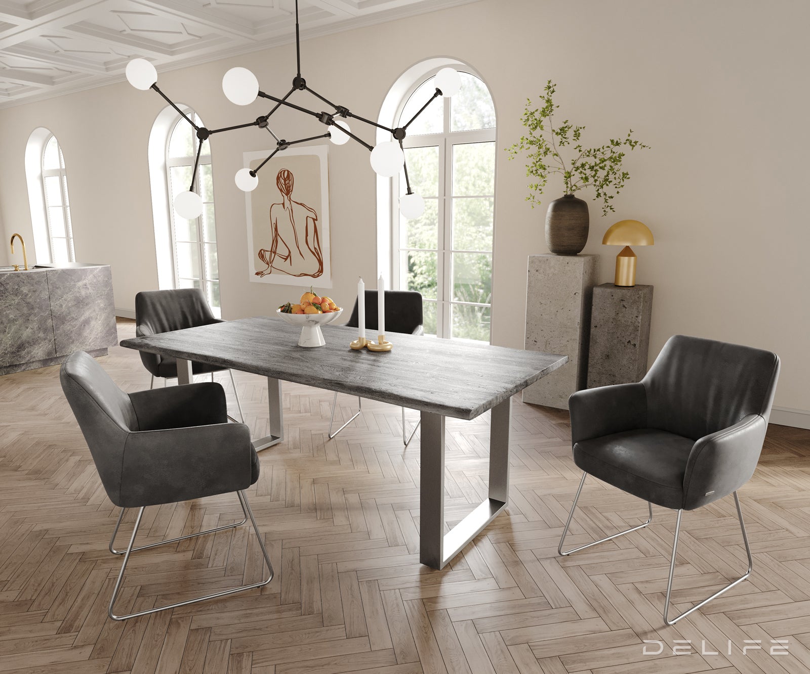 Blagovaonska stolica s rukonaslonom Xana, Materijal: mikrofibra