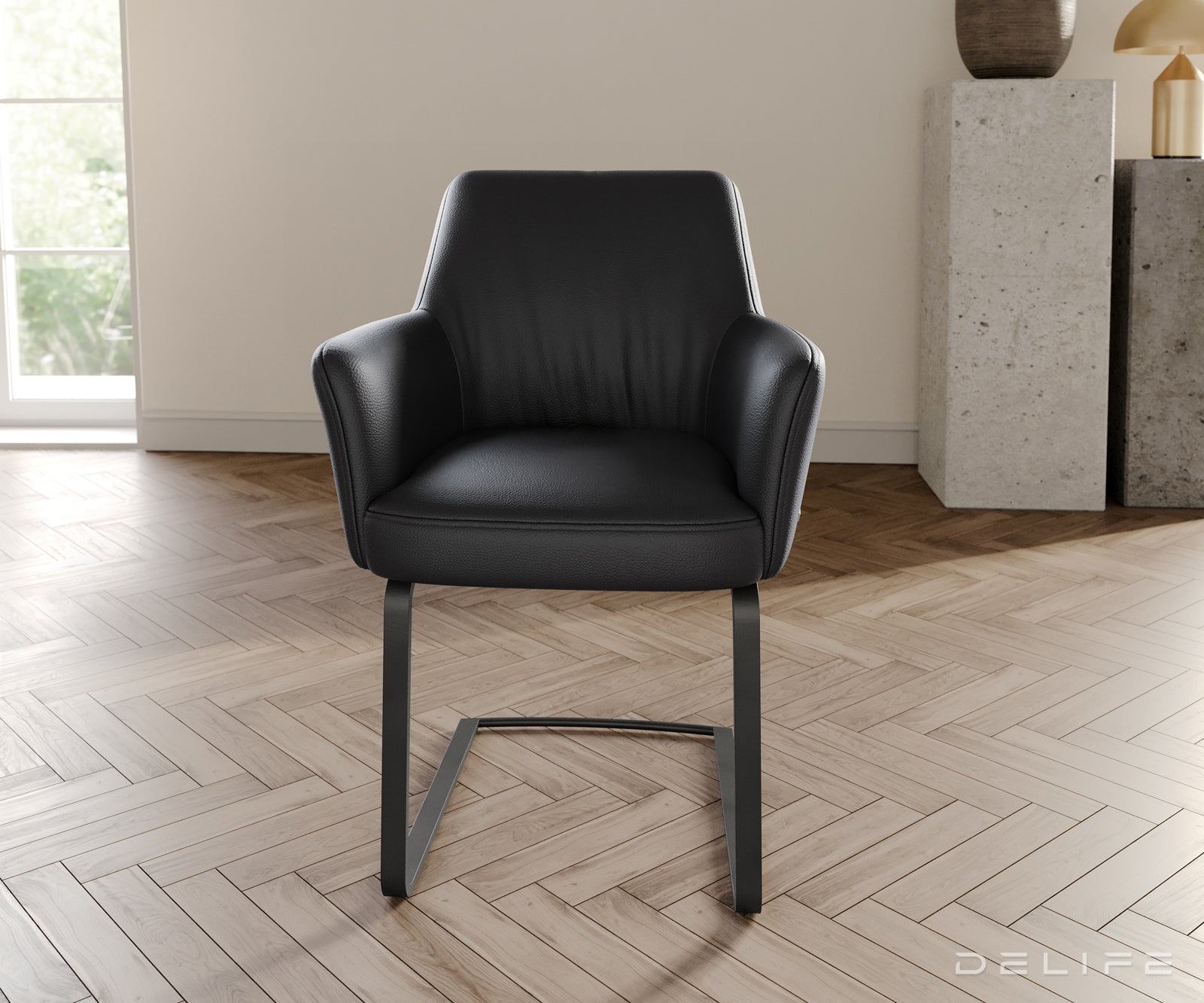 Blagovaonska stolica s rukonaslonom Xana, Materijal: koža