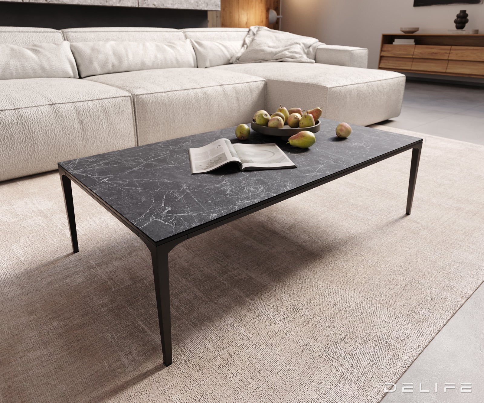 Klub stolić Levente 110x60cm, Materijal: Keramika Laminam Nero Greco