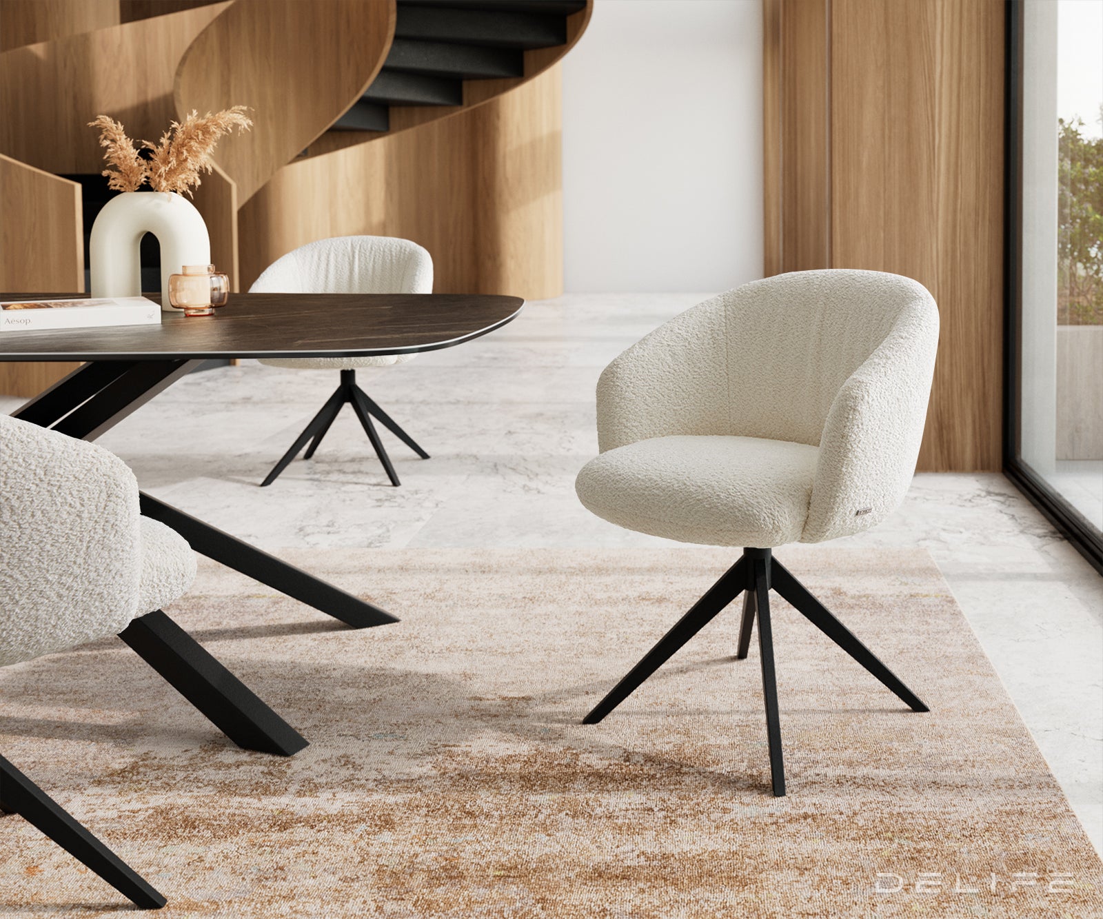 Blagovaonska stolica Caja, Materijal: boucle