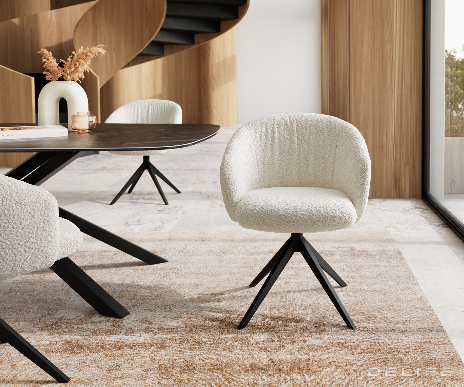 Blagovaonska stolica Caja, Materijal: boucle