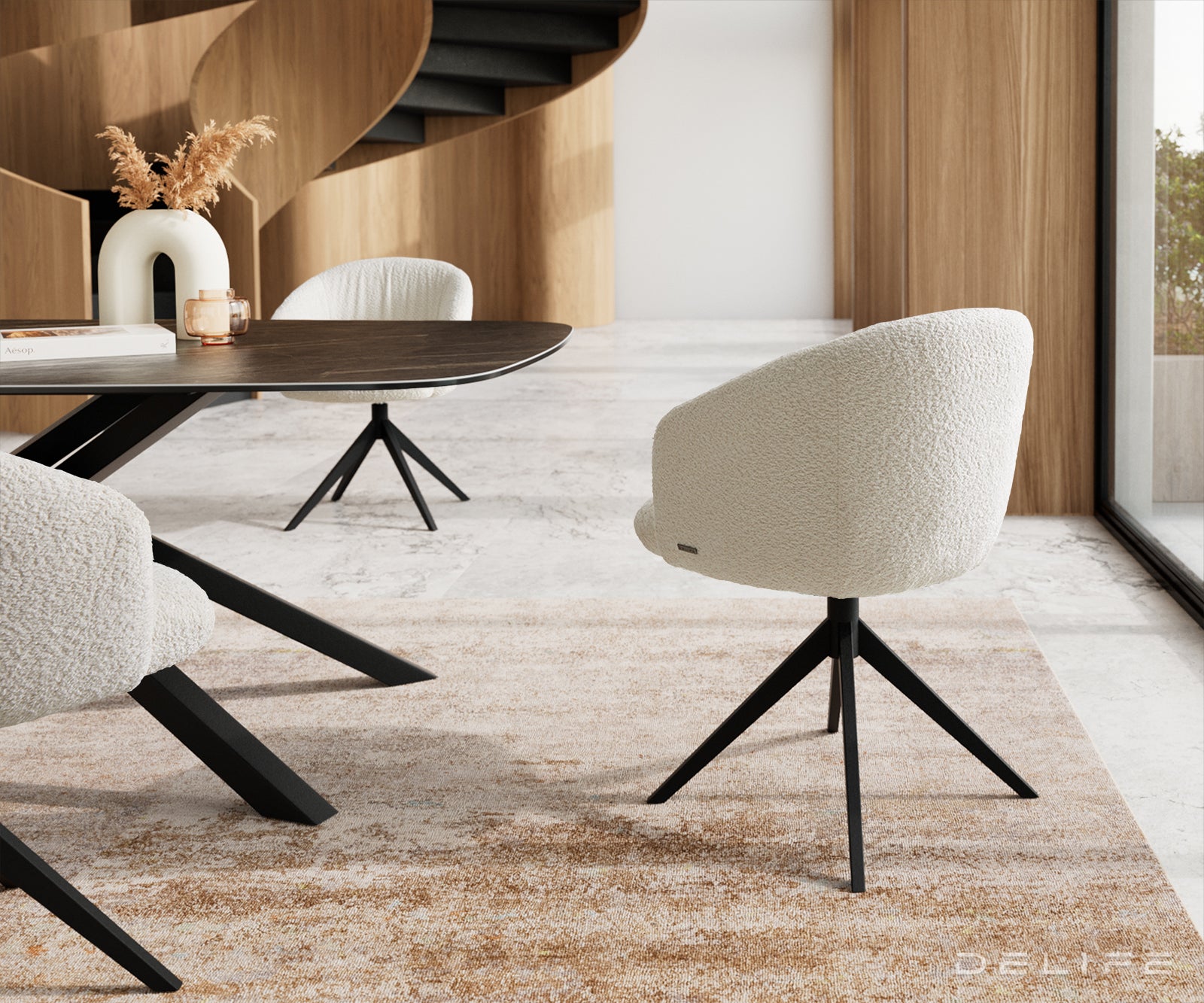 Blagovaonska stolica Caja, Materijal: boucle