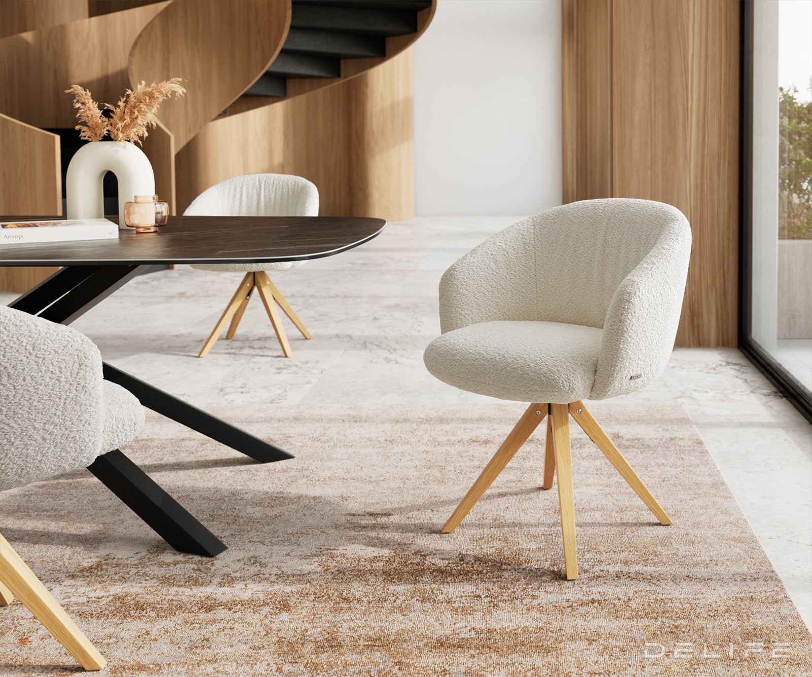 Blagovaonska stolica Caja, Materijal: boucle