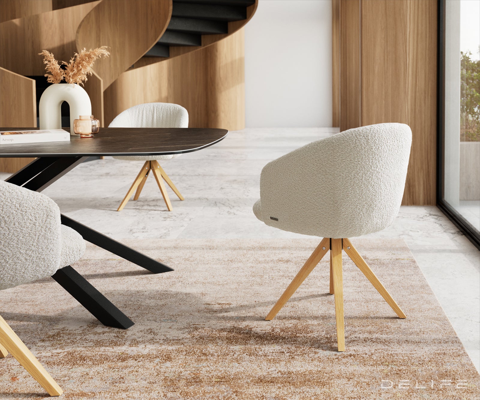 Blagovaonska stolica Caja, Materijal: boucle