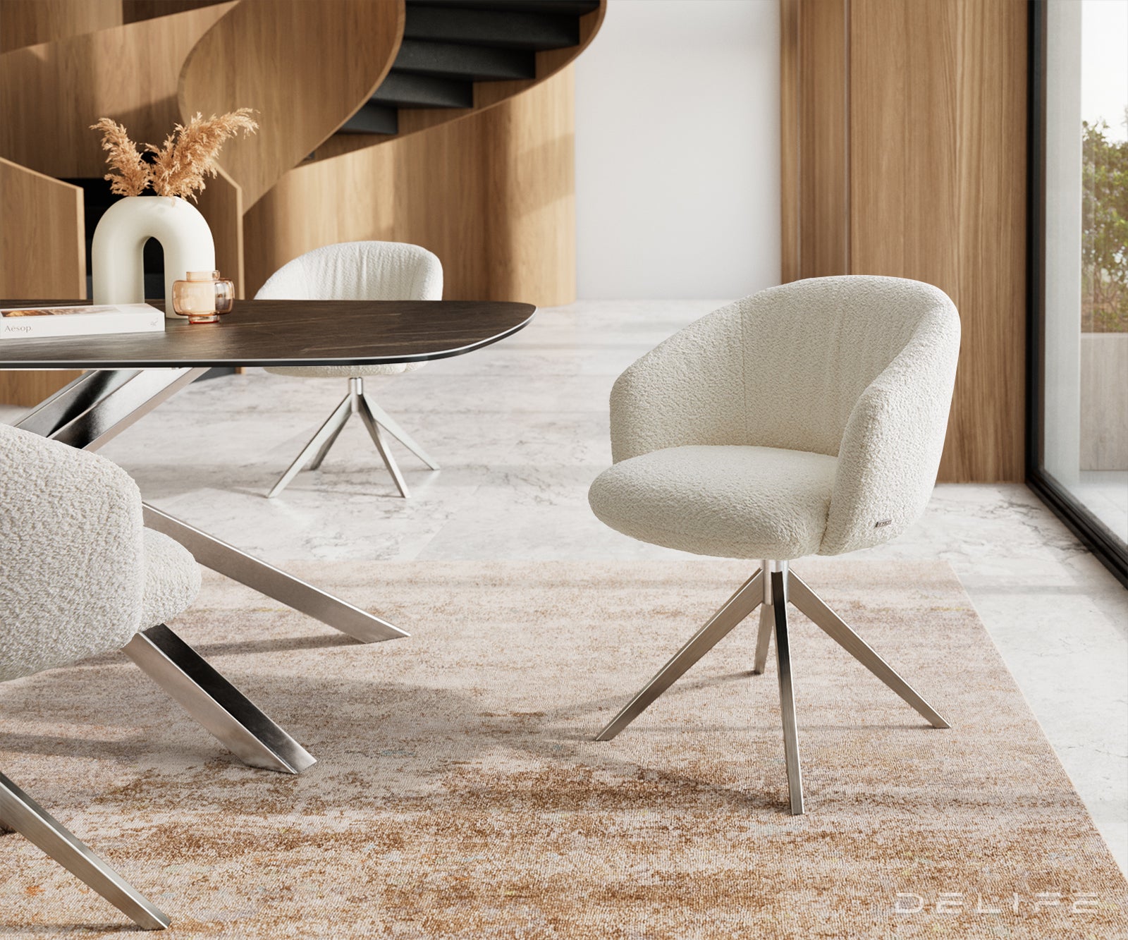 Blagovaonska stolica Caja, Materijal: boucle