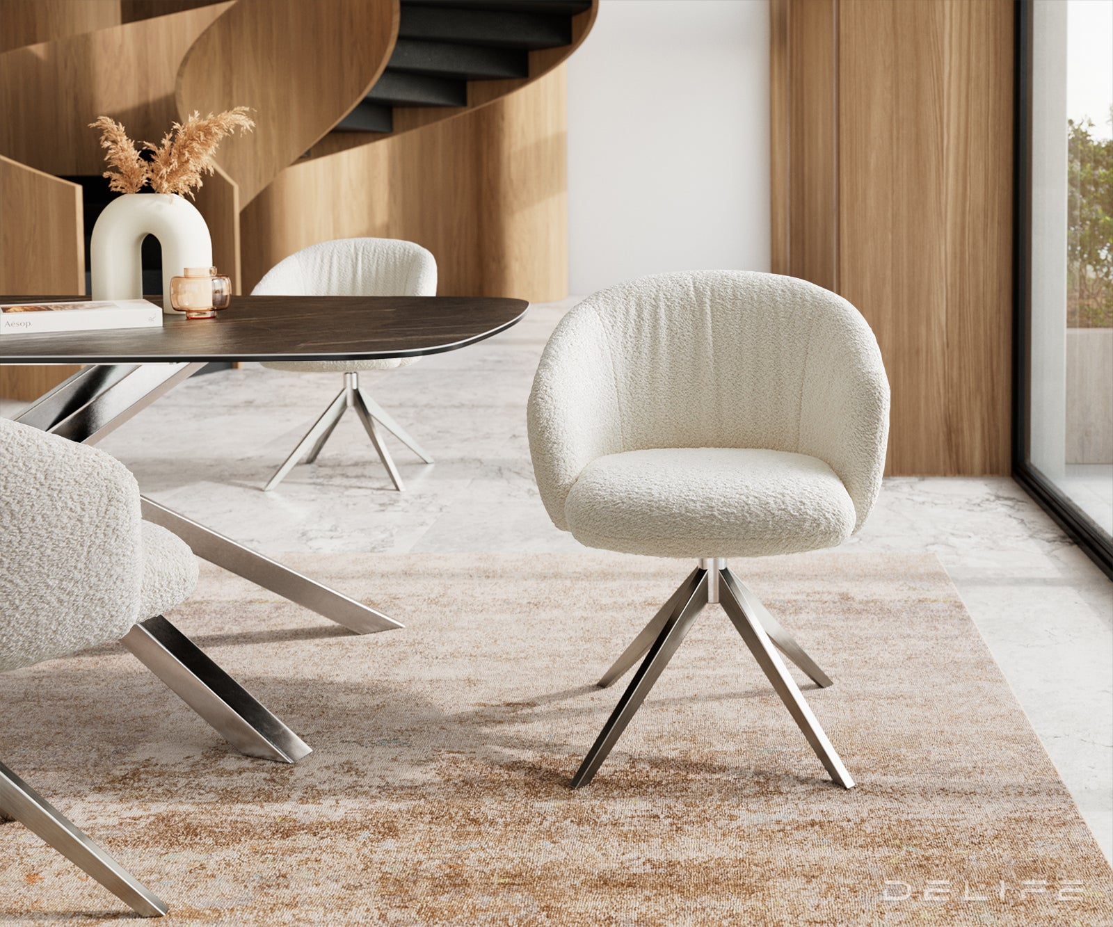 Blagovaonska stolica Caja, Materijal: boucle