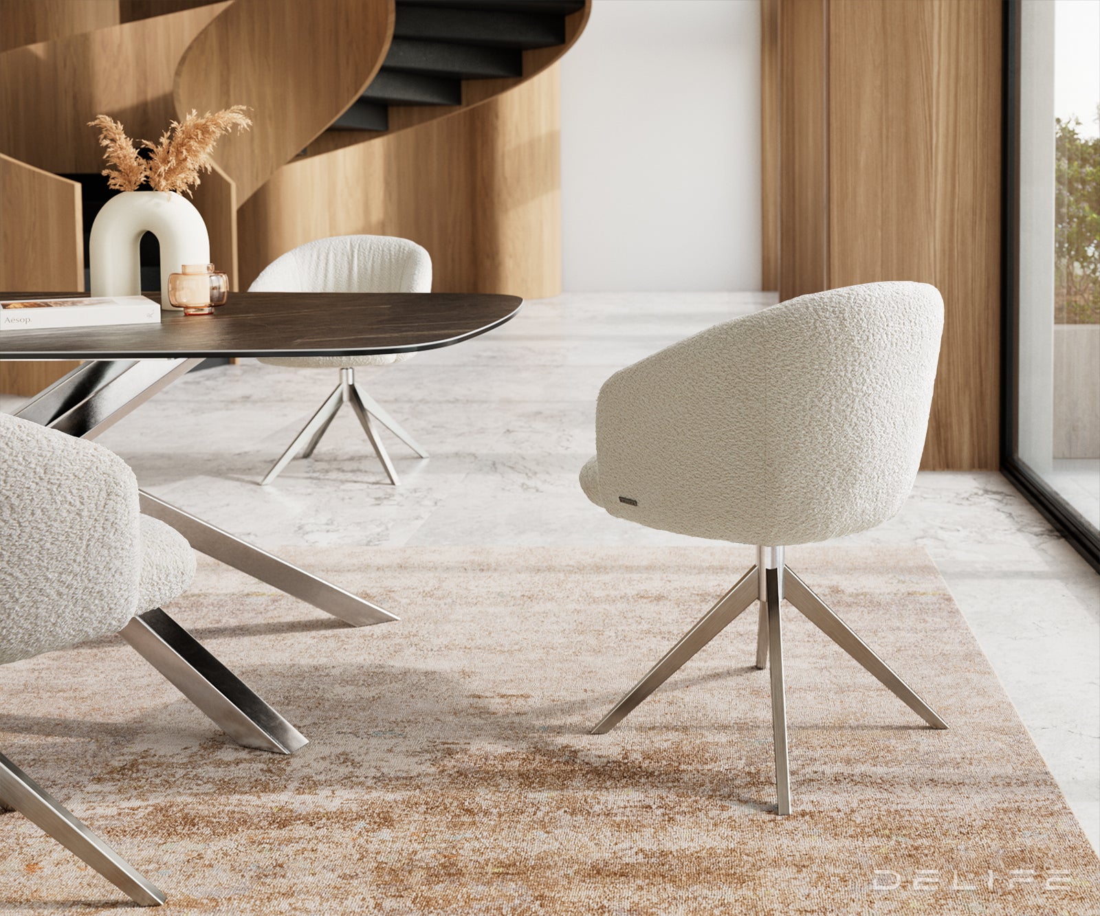 Blagovaonska stolica Caja, Materijal: boucle