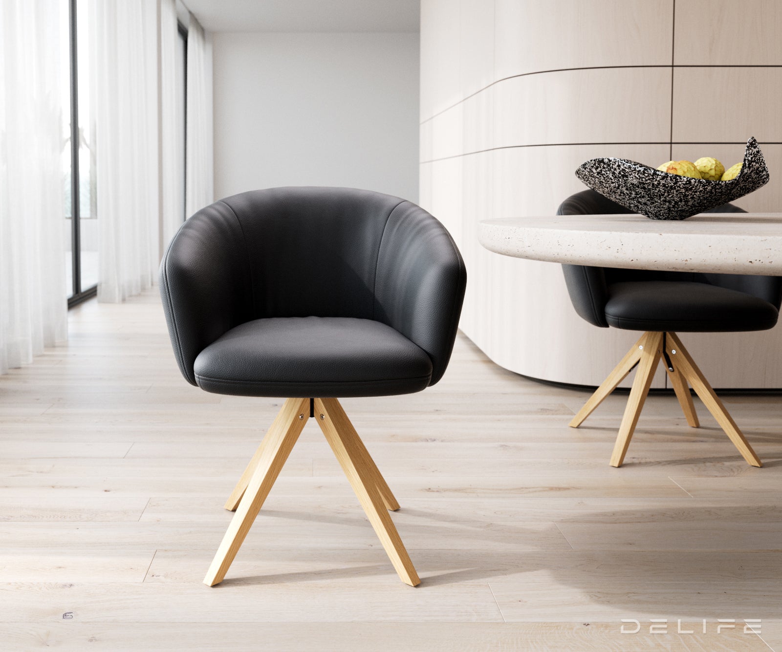 Blagovaonska stolica Caja, Materijal: Koža