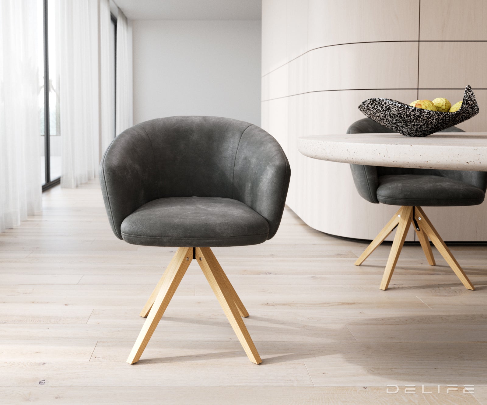 Blagovaonska stolica Caja, Materijal: mikrofibra