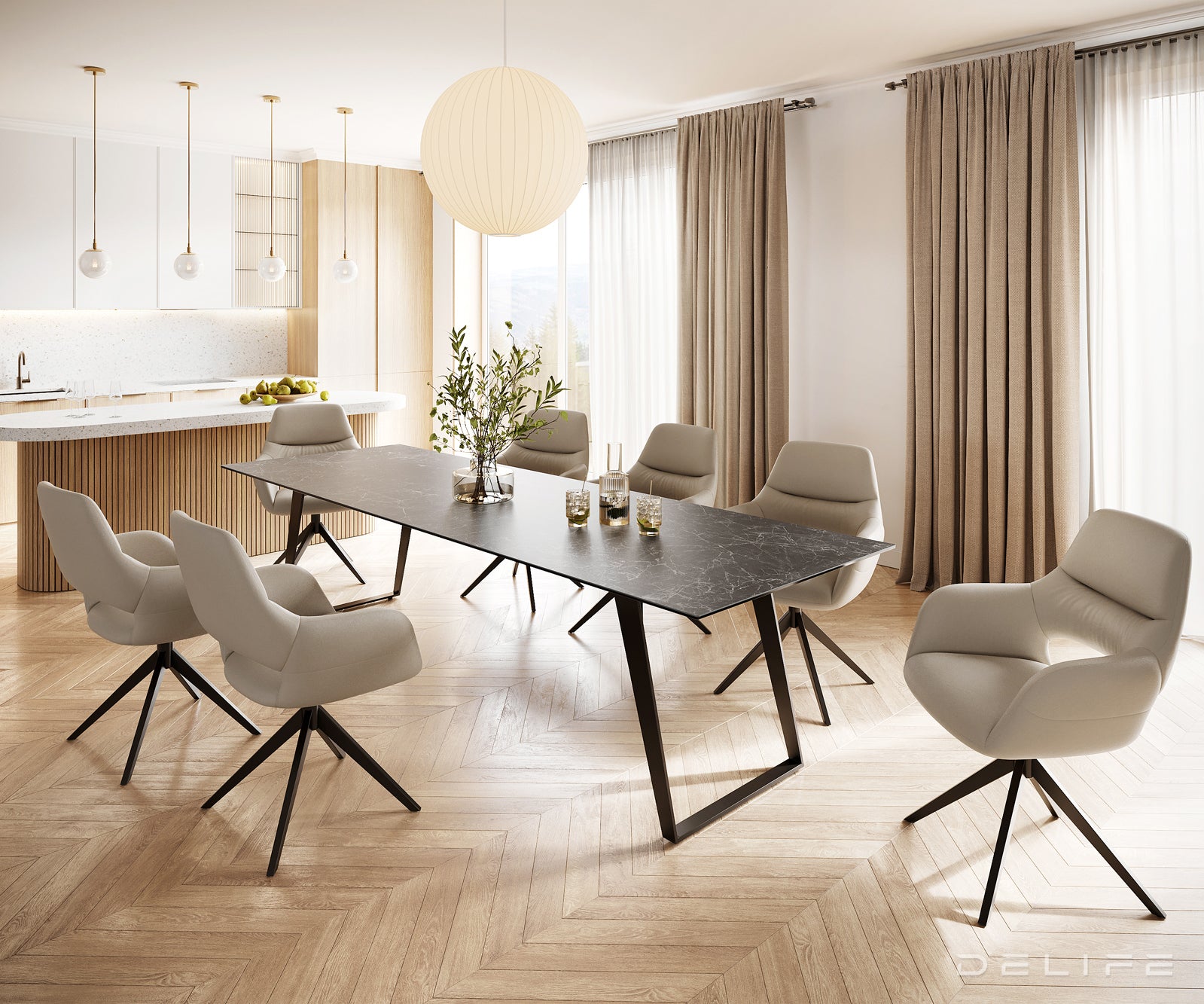 Blagovaonski stol Edge 300x100cm, Materijal: Keramika Laminam Nero Greco