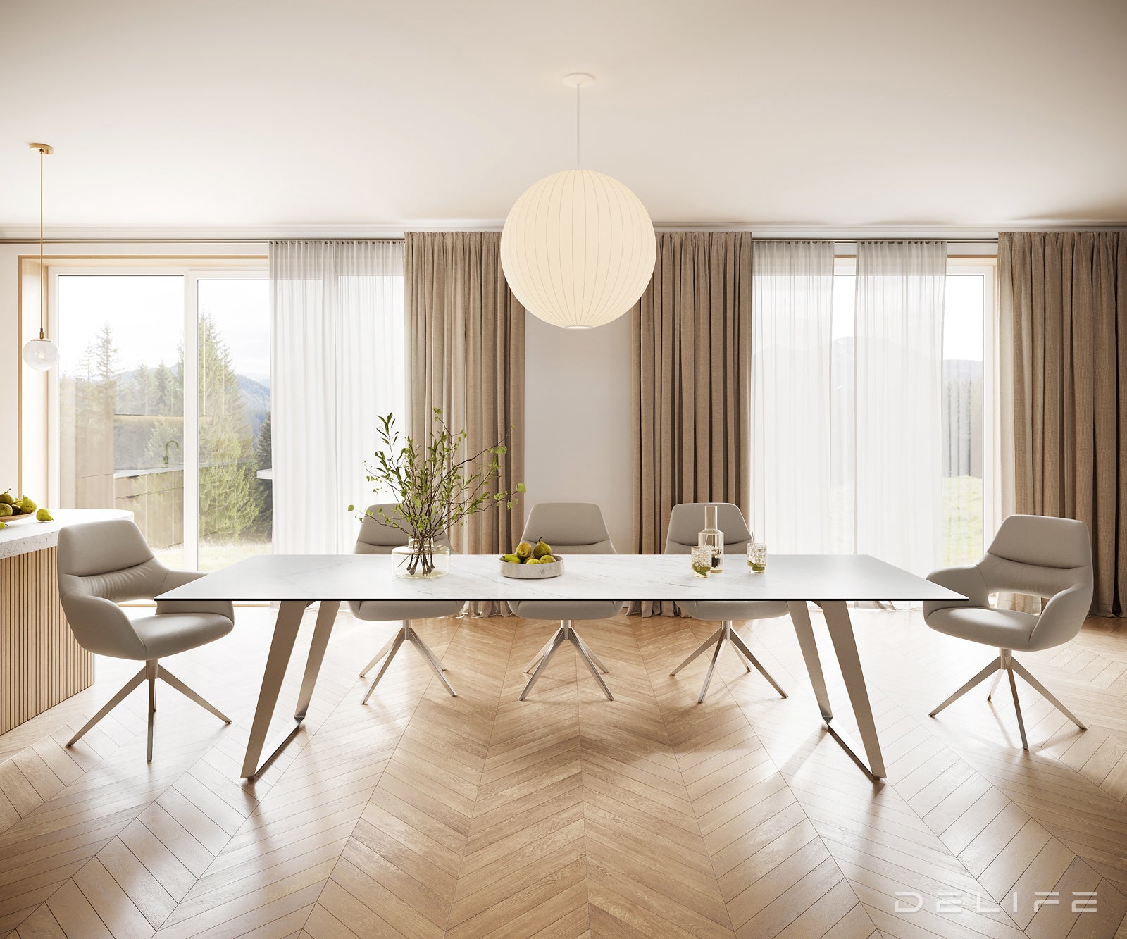 Blagovaonski stol Edge 300x100cm, Materijal: Keramika Laminam Statuarietto