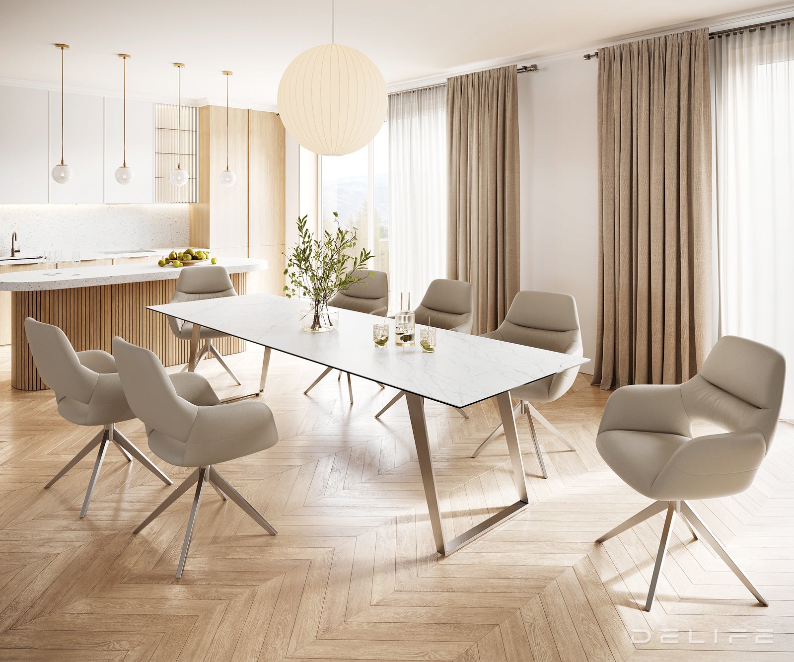 Blagovaonski stol Edge 300x100cm, Materijal: Keramika Laminam Statuarietto