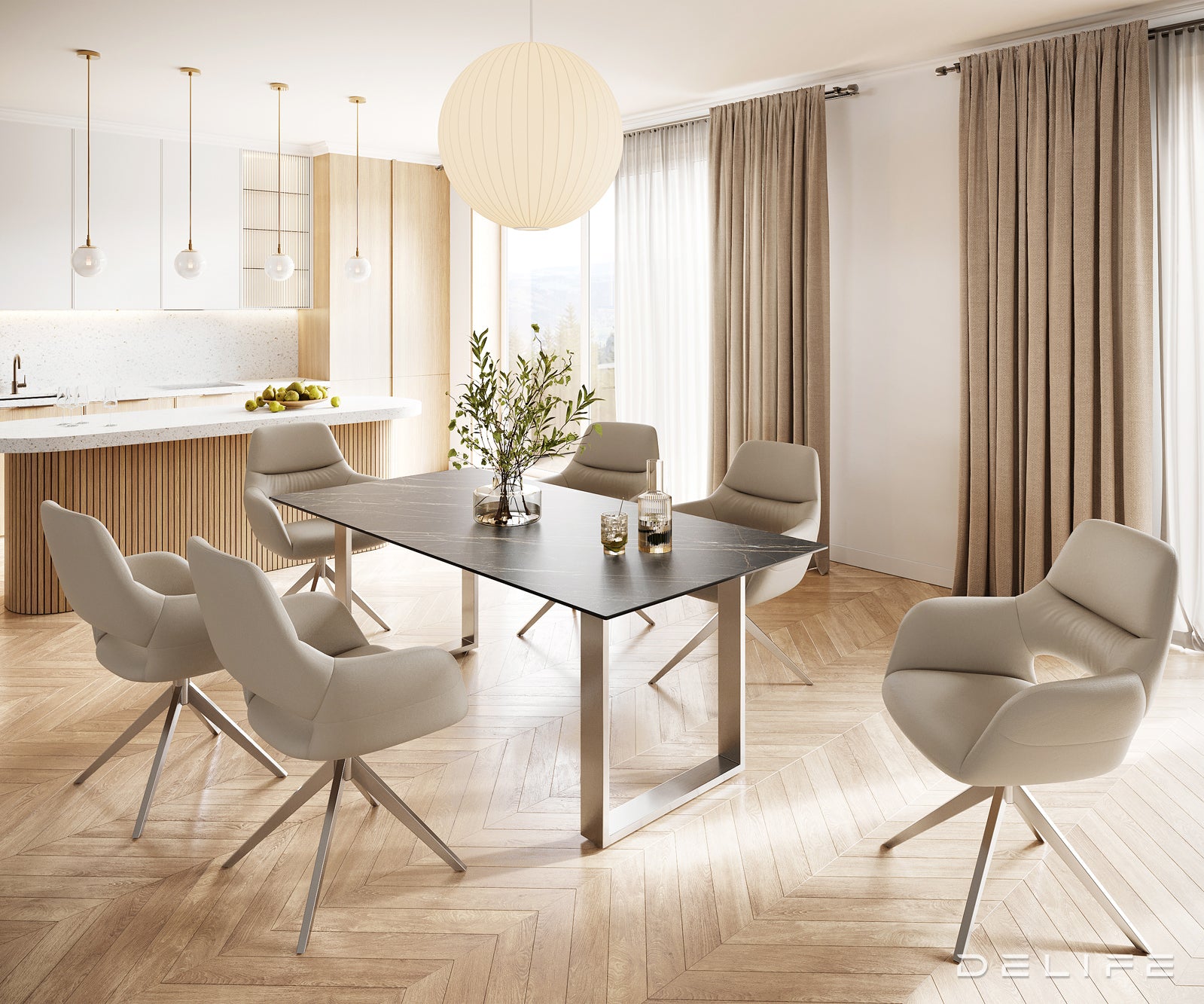 Blagovaonski stol Edge 200x100, Materijal: Keramika Laminam Noir Desir