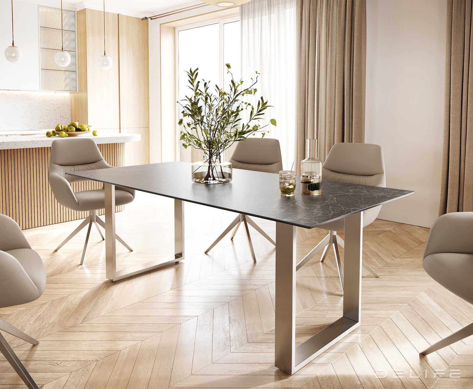 Blagovaonski stol Edge 200x100, Materijal: Keramika Laminam Nero Greco