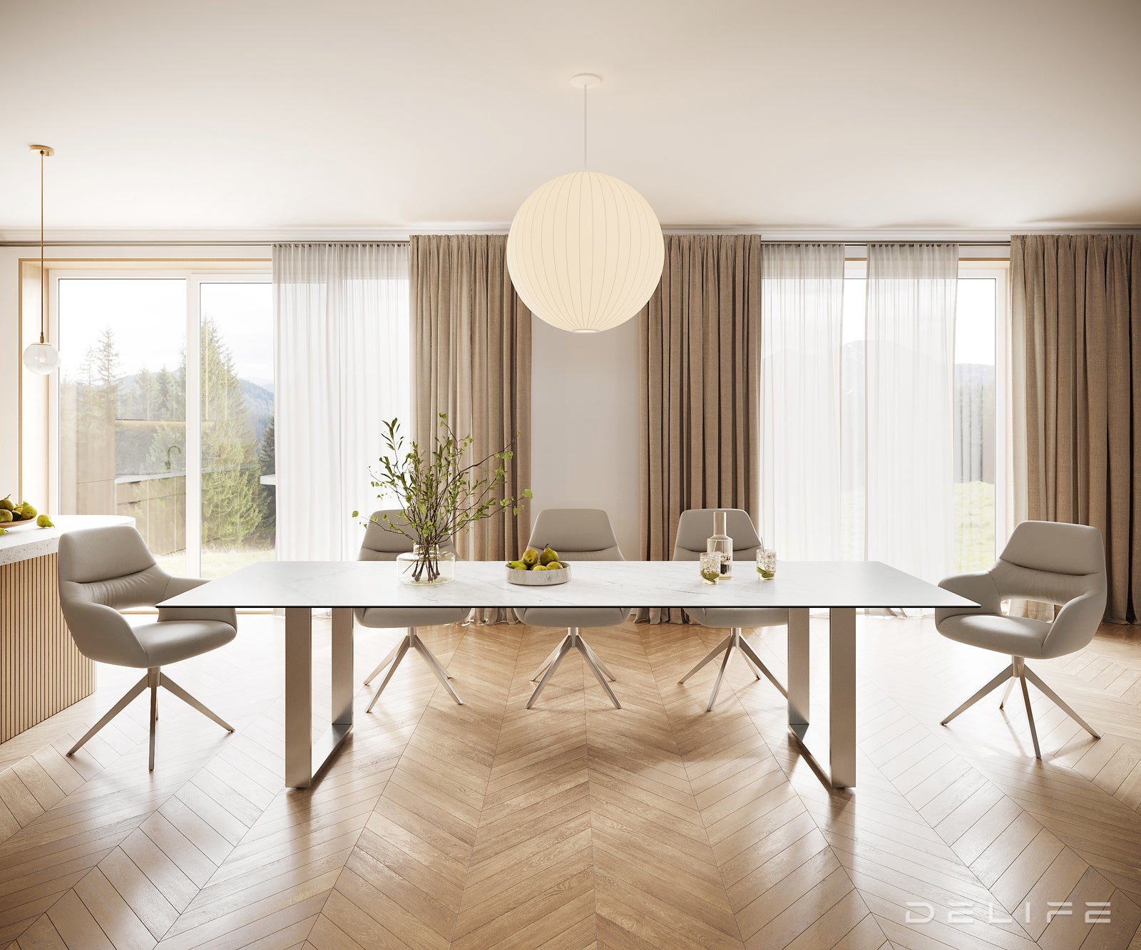 Blagovaonski stol Edge 300x100cm, Materijal: Keramika Laminam Statuarietto