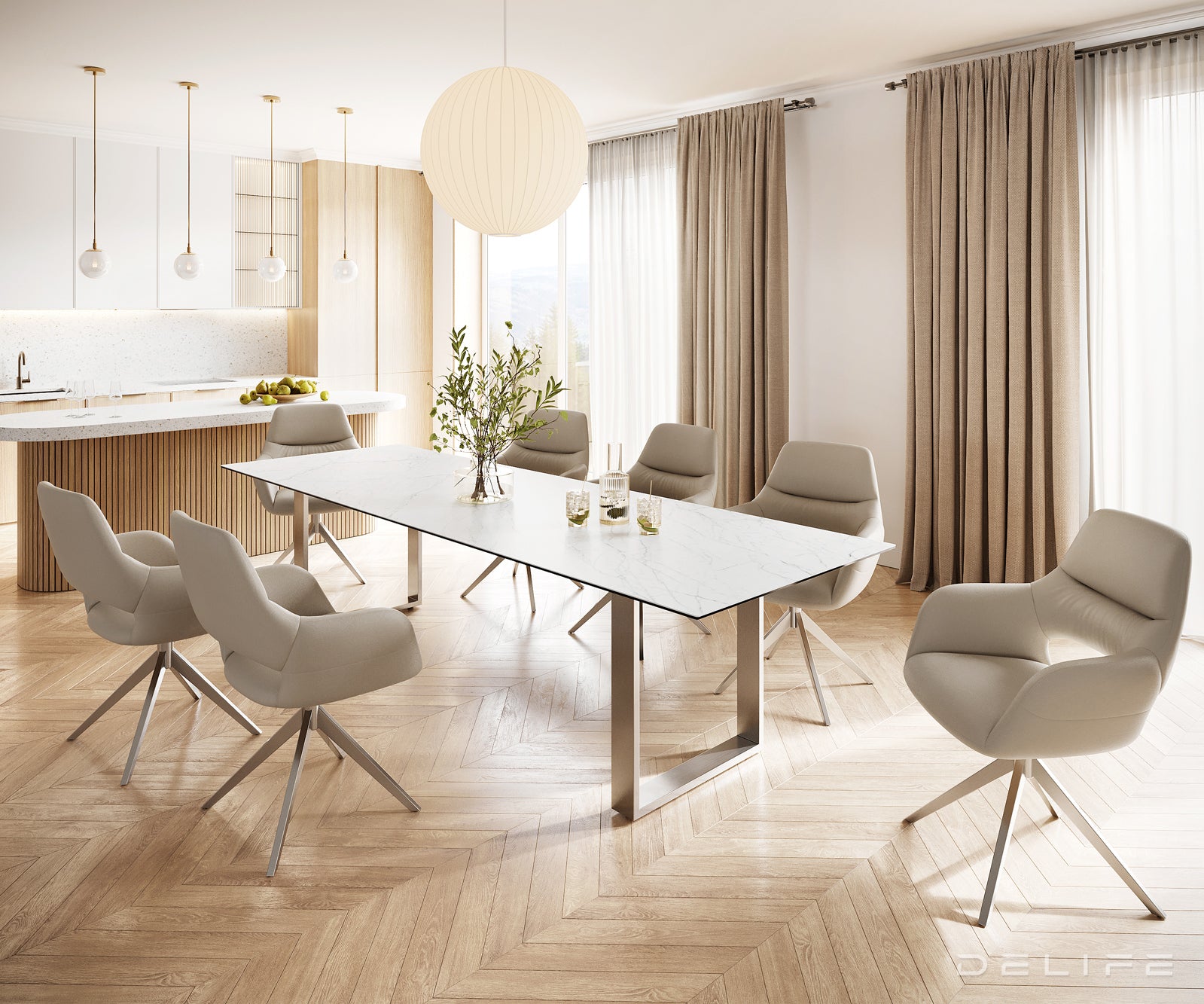 Blagovaonski stol Edge 300x100cm, Materijal: Keramika Laminam Statuarietto