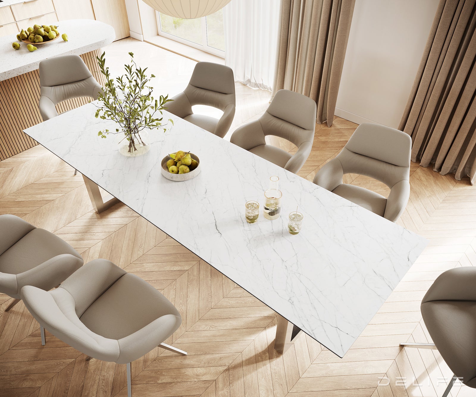 Blagovaonski stol Edge 300x100cm, Materijal: Keramika Laminam Statuarietto