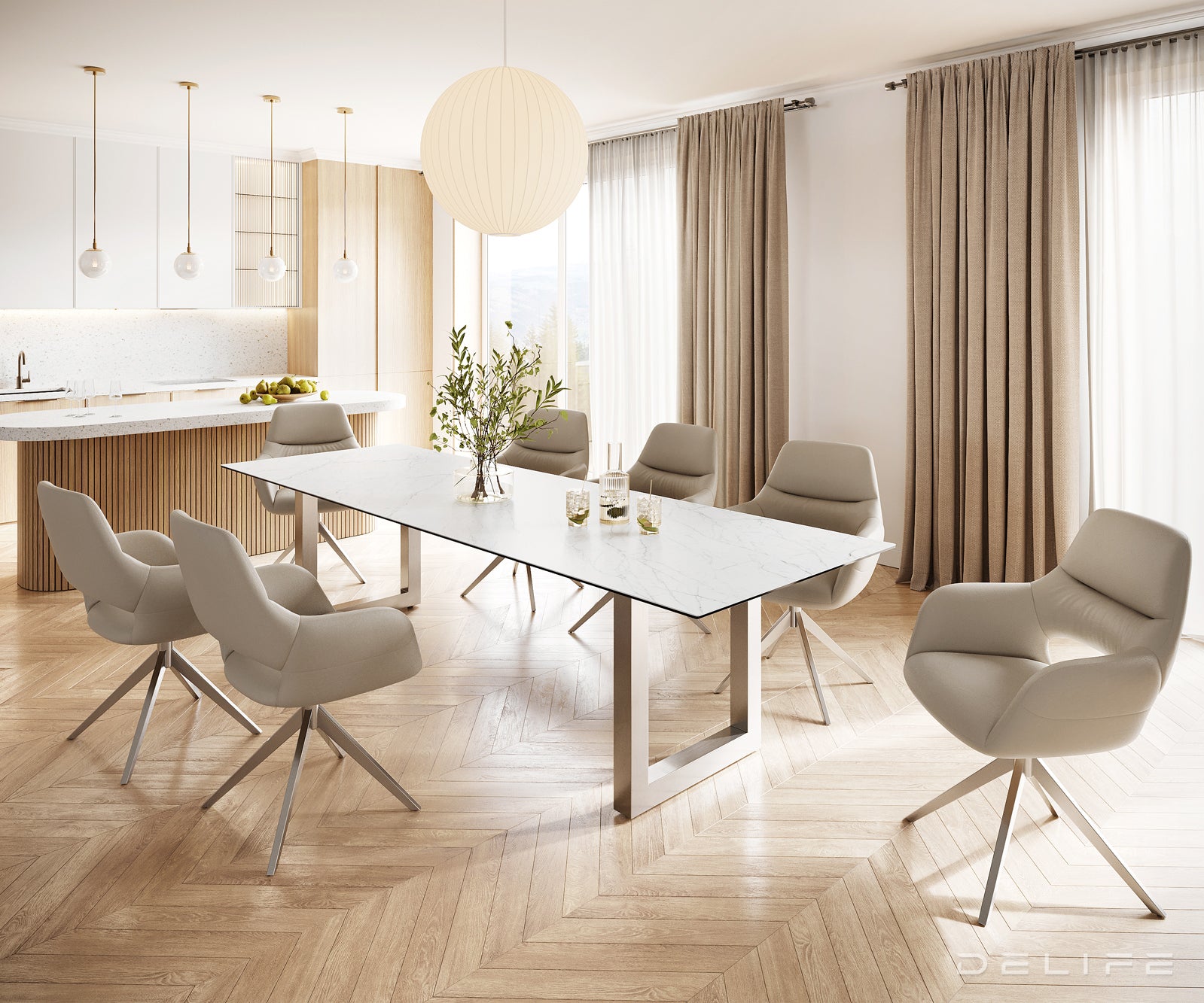 Blagovaonski stol Edge 300x100cm, Materijal: Keramika Laminam Statuarietto