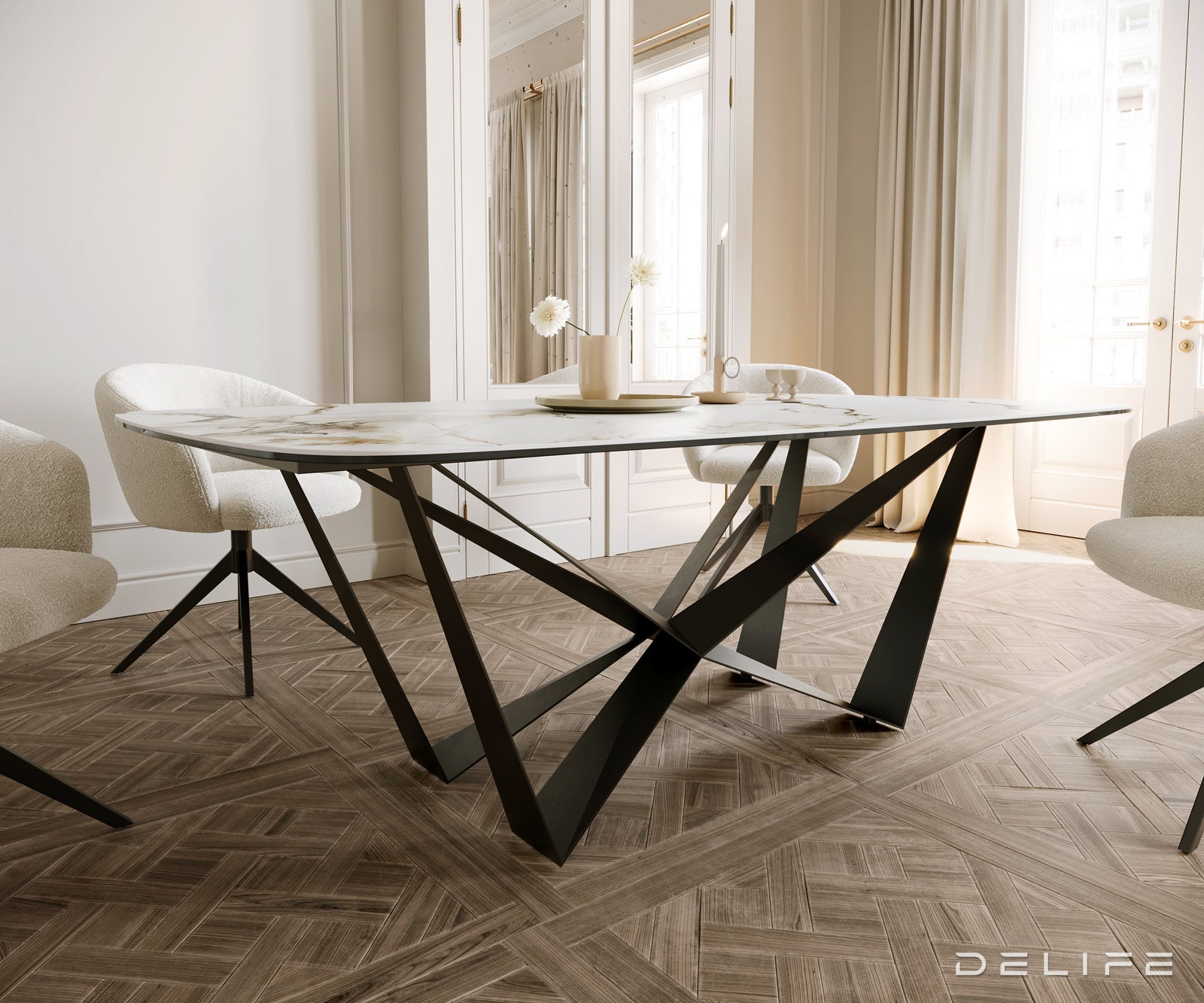 Blagovaonski stol Edge 200x100cm, Materijal: Keramika Calacatta Luxe