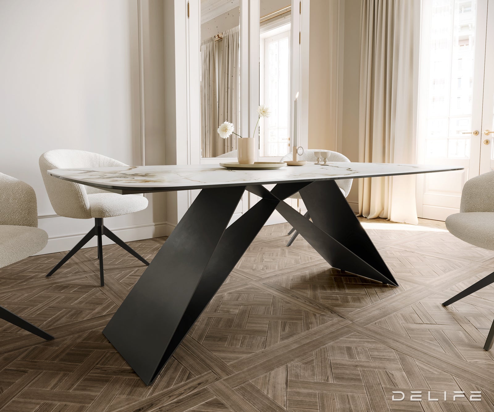 Blagovaonski stol Edge 200x100cm, Materijal: Keramika Calacatta Luxe