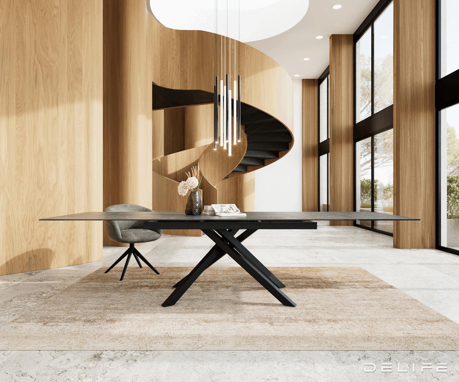 Blagovaonski stol Edge, 200/300x100, Materijal: Keramika Laminam Nero Greco