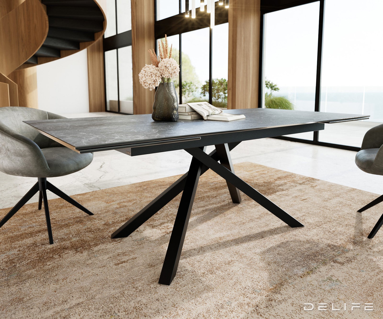 Blagovaonski stol Edge, 200/300x100, Materijal: Keramika Laminam Nero Greco