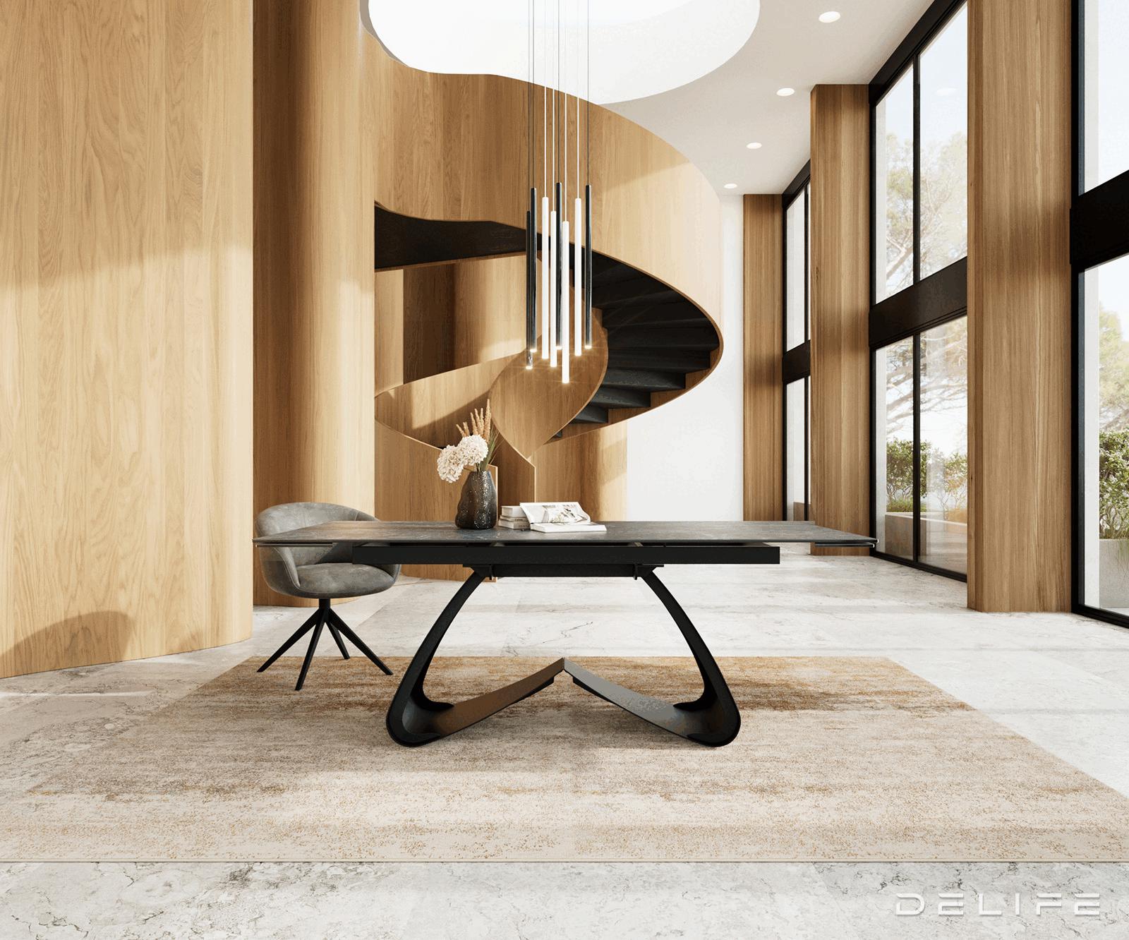 Blagovaonski stol Edge, 200/300x100, Materijal: Keramika Laminam Nero Greco