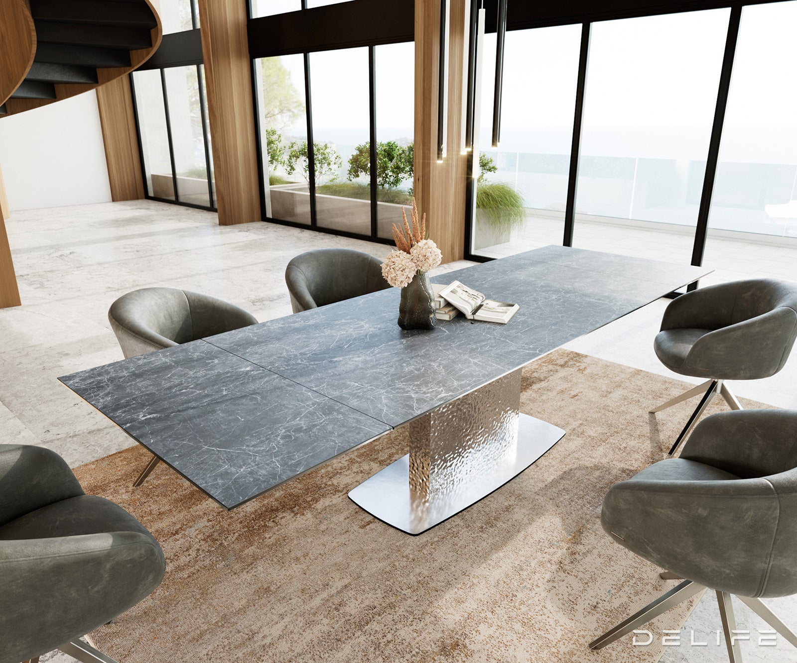 Blagovaonski stol Edge, 200/300x100, Materijal: Keramika Laminam Nero Greco