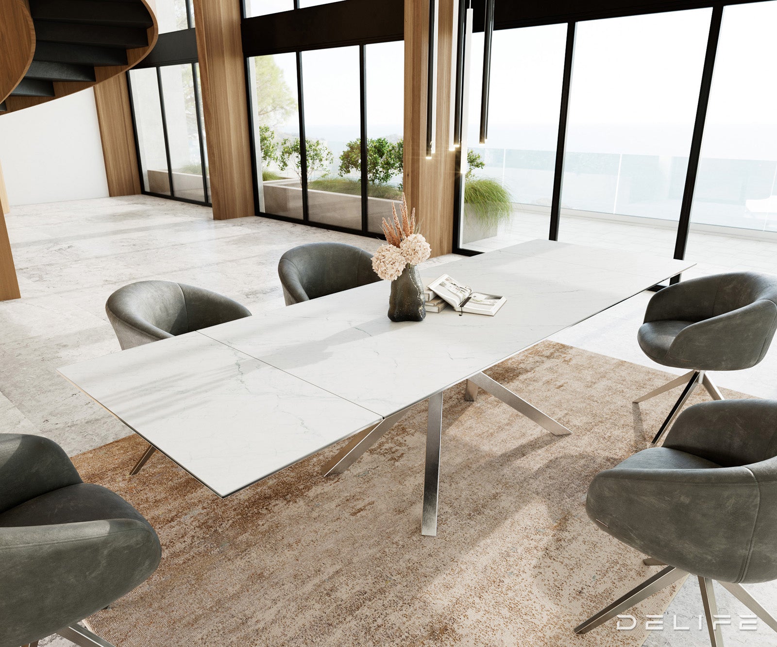 Blagovaonski stol Edge, 200/300x100, Materijal: Keramika Laminam Statuarietto