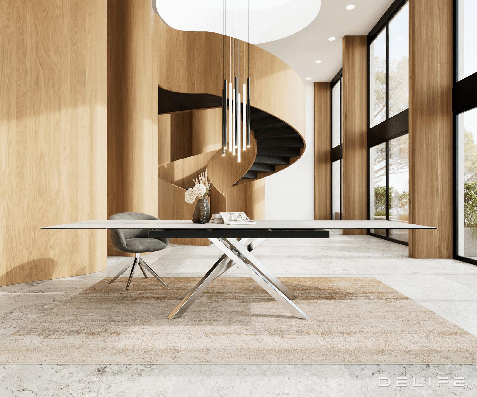 Blagovaonski stol Edge, 200/300x100, Materijal: Keramika Laminam Statuarietto