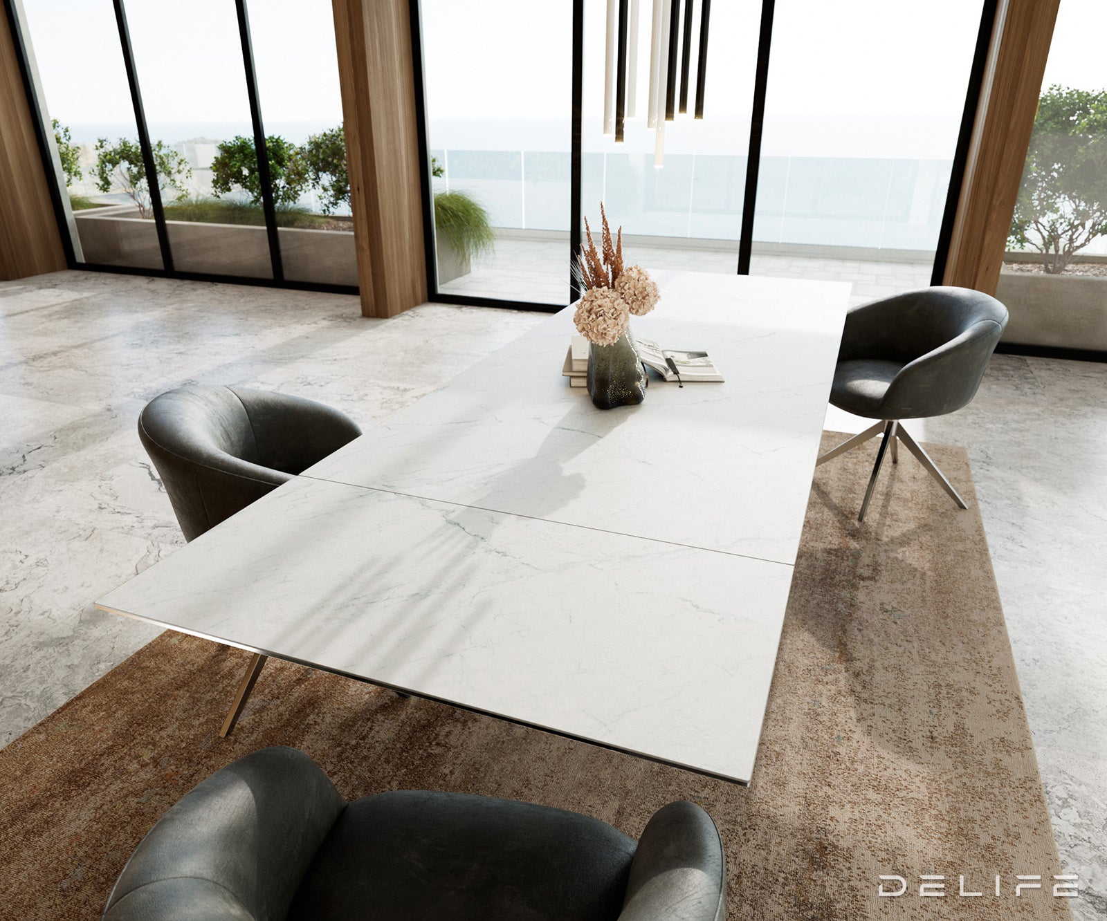 Blagovaonski stol Edge, 200/300x100, Materijal: Keramika Laminam Statuarietto