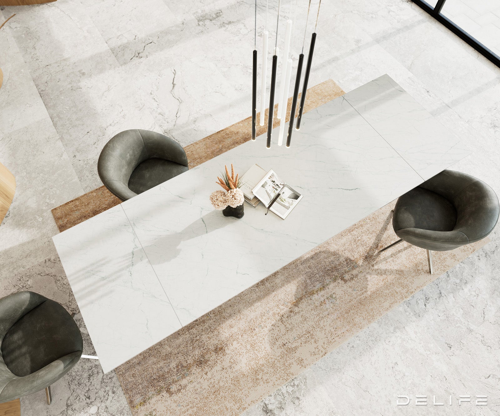 Blagovaonski stol Edge, 200/300x100, Materijal: Keramika Laminam Statuarietto