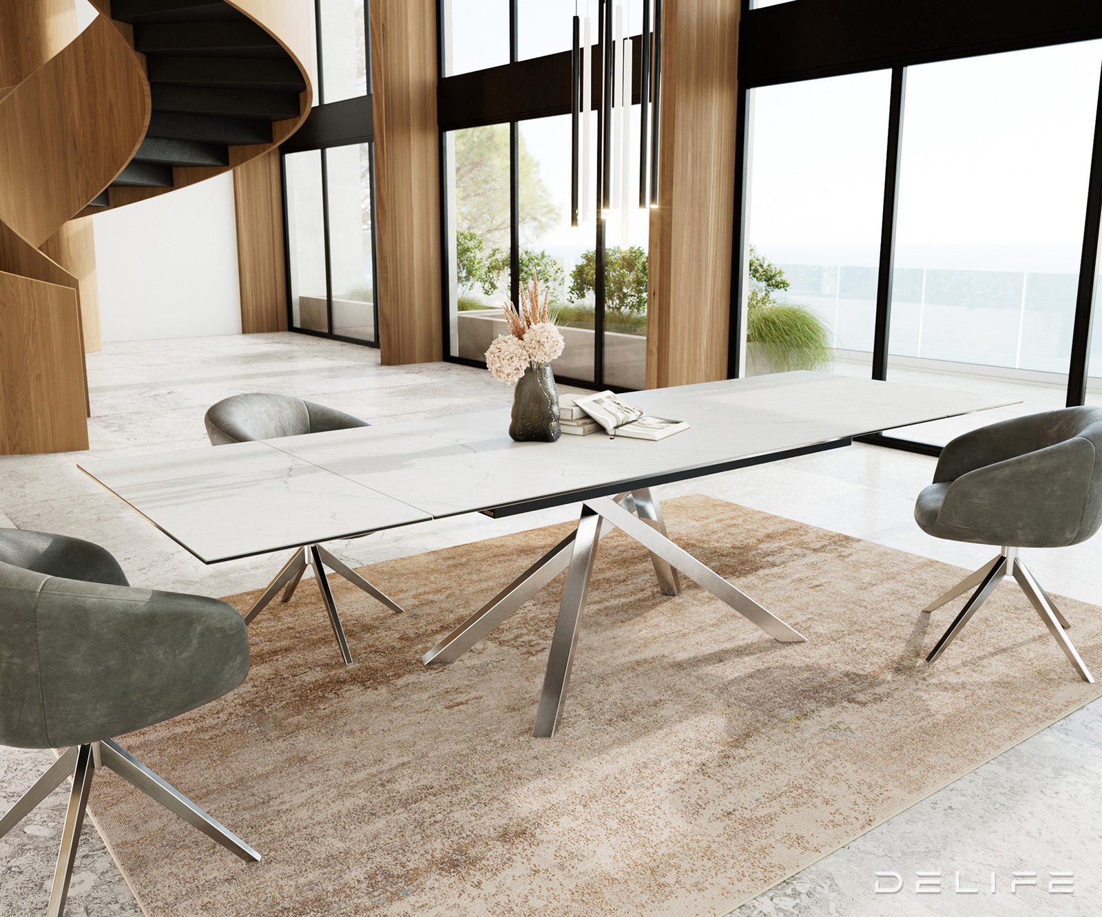 Blagovaonski stol Edge, 200/300x100, Materijal: Keramika Laminam Statuarietto