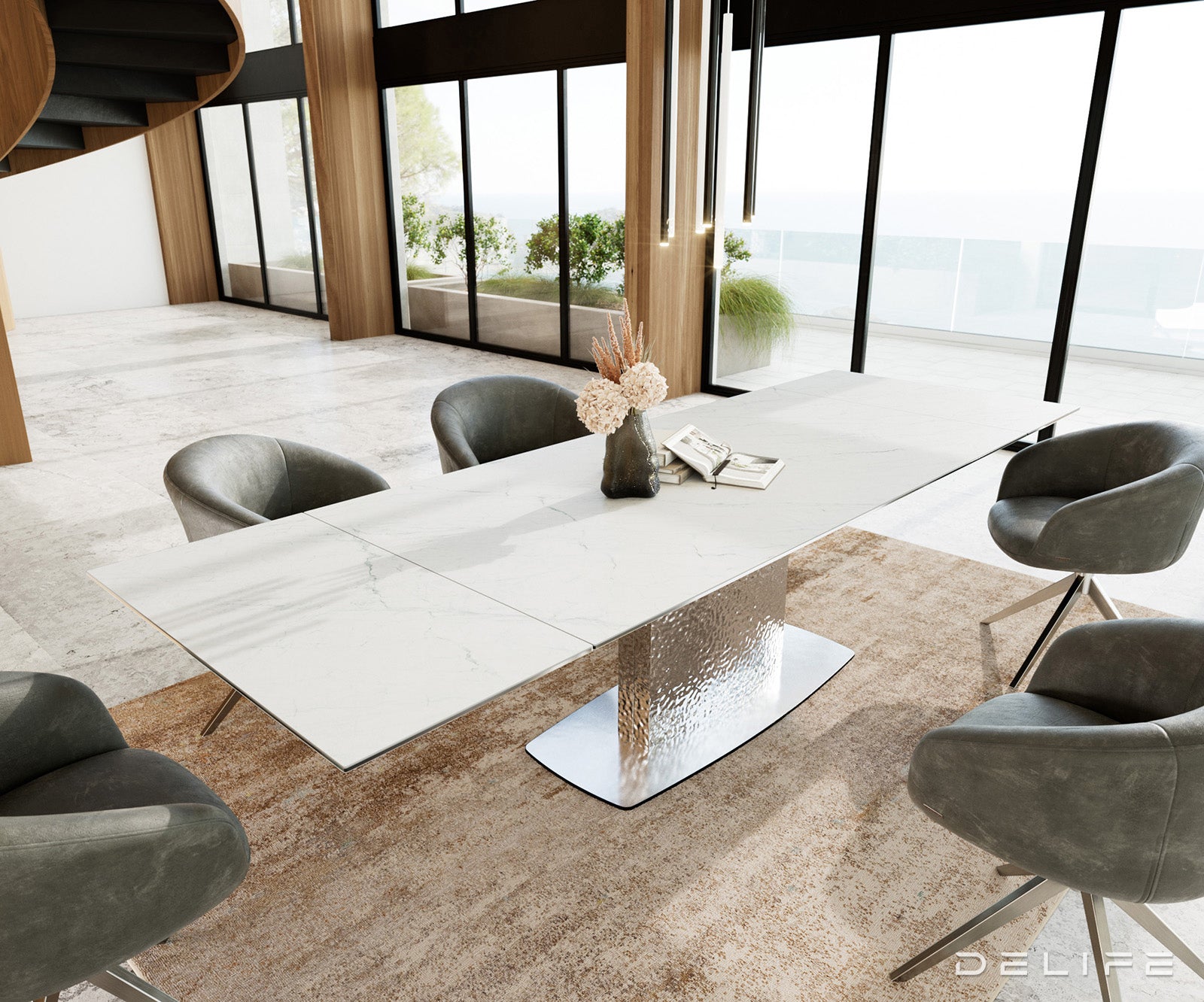 Blagovaonski stol Edge, 200/300x100, Materijal: Keramika Laminam Statuarietto