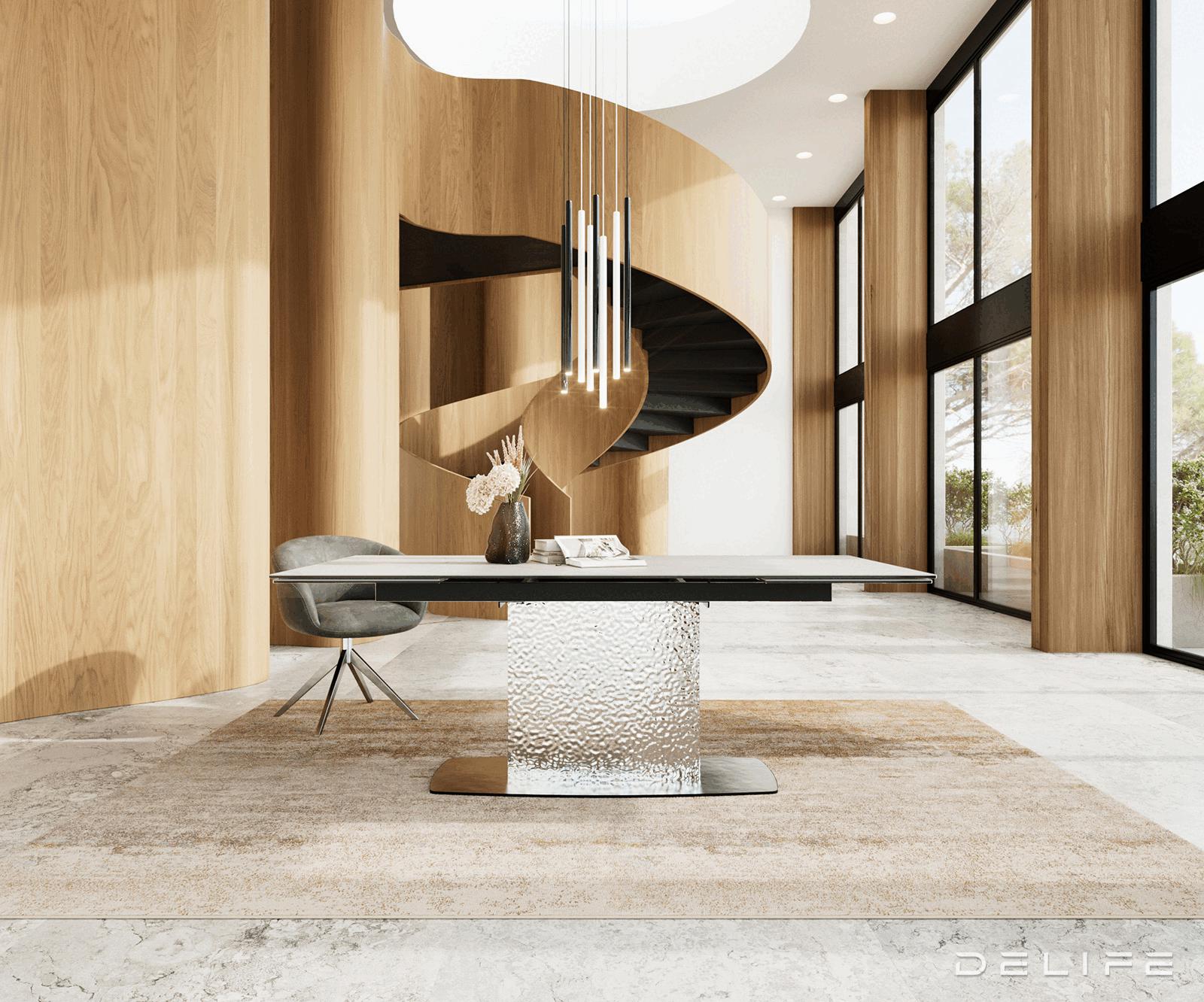 Blagovaonski stol Edge, 200/300x100, Materijal: Keramika Laminam Statuarietto