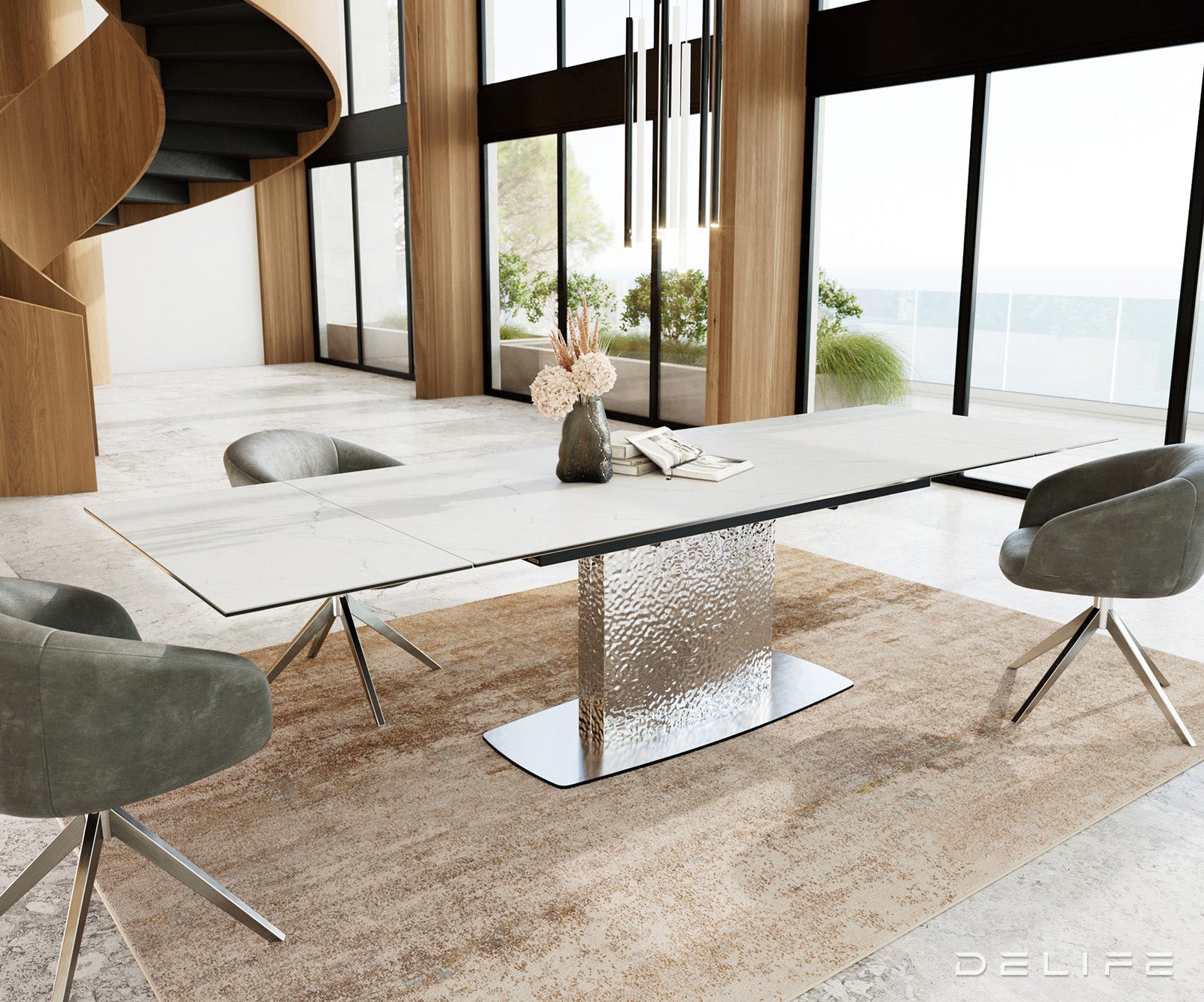 Blagovaonski stol Edge, 200/300x100, Materijal: Keramika Laminam Statuarietto