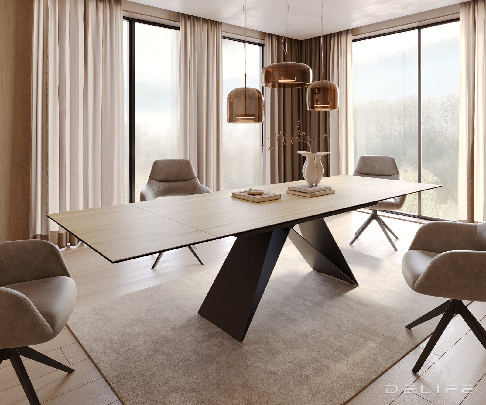 Produljivi stol Edge 200/300x100, Materijal: Keramika Laminam Sabbia