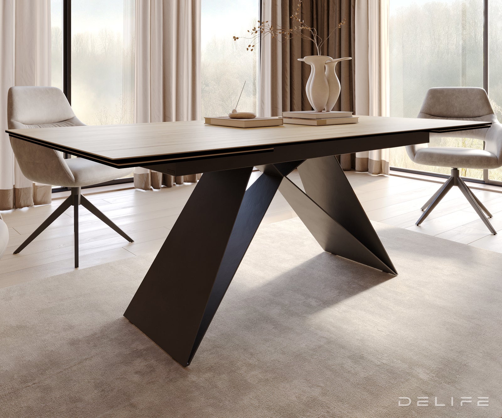 Produljivi stol Edge 200/300x100, Materijal: Keramika Laminam Sabbia