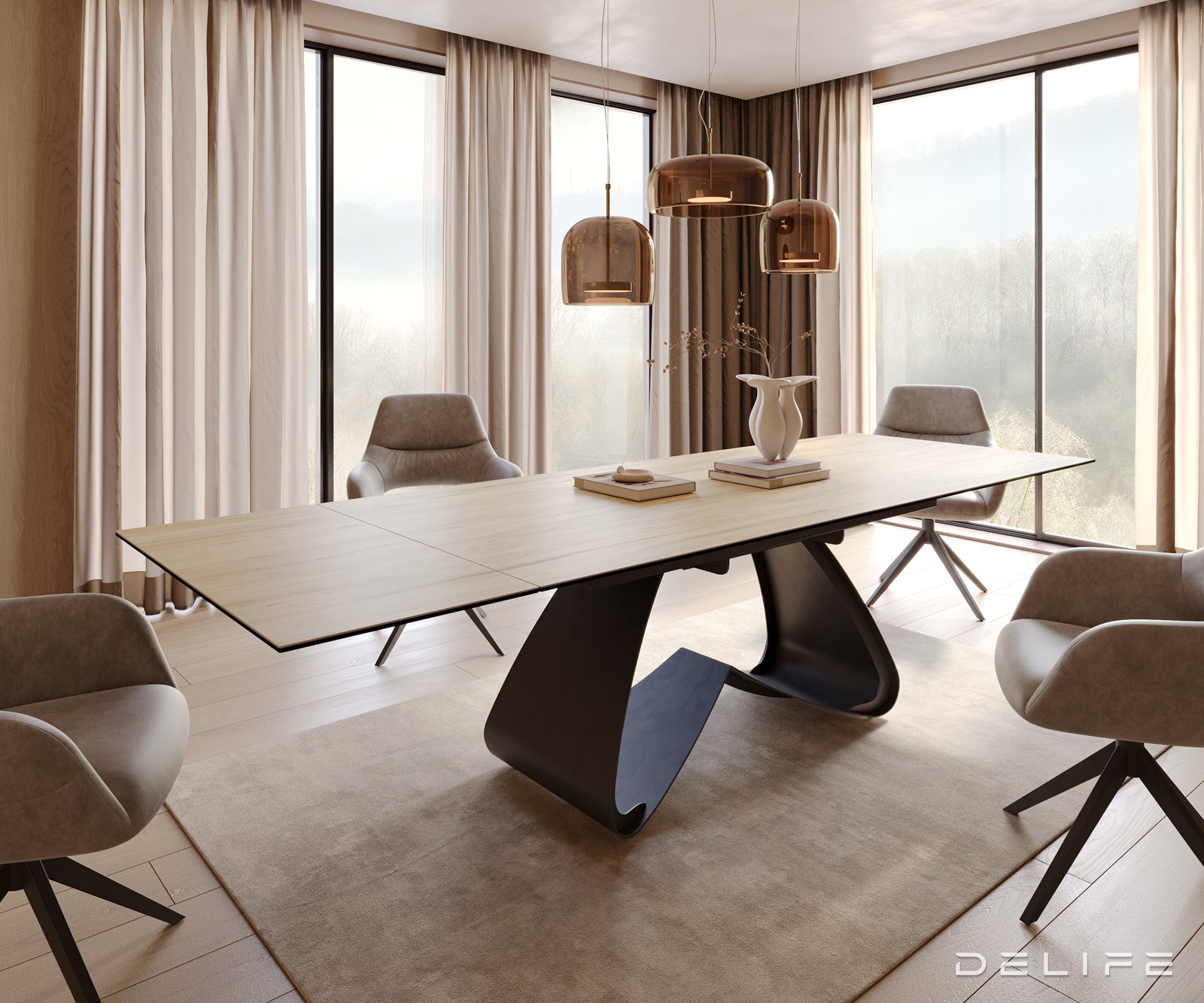 Produljivi stol Edge 200/300x100, Materijal: Keramika Laminam Sabbia