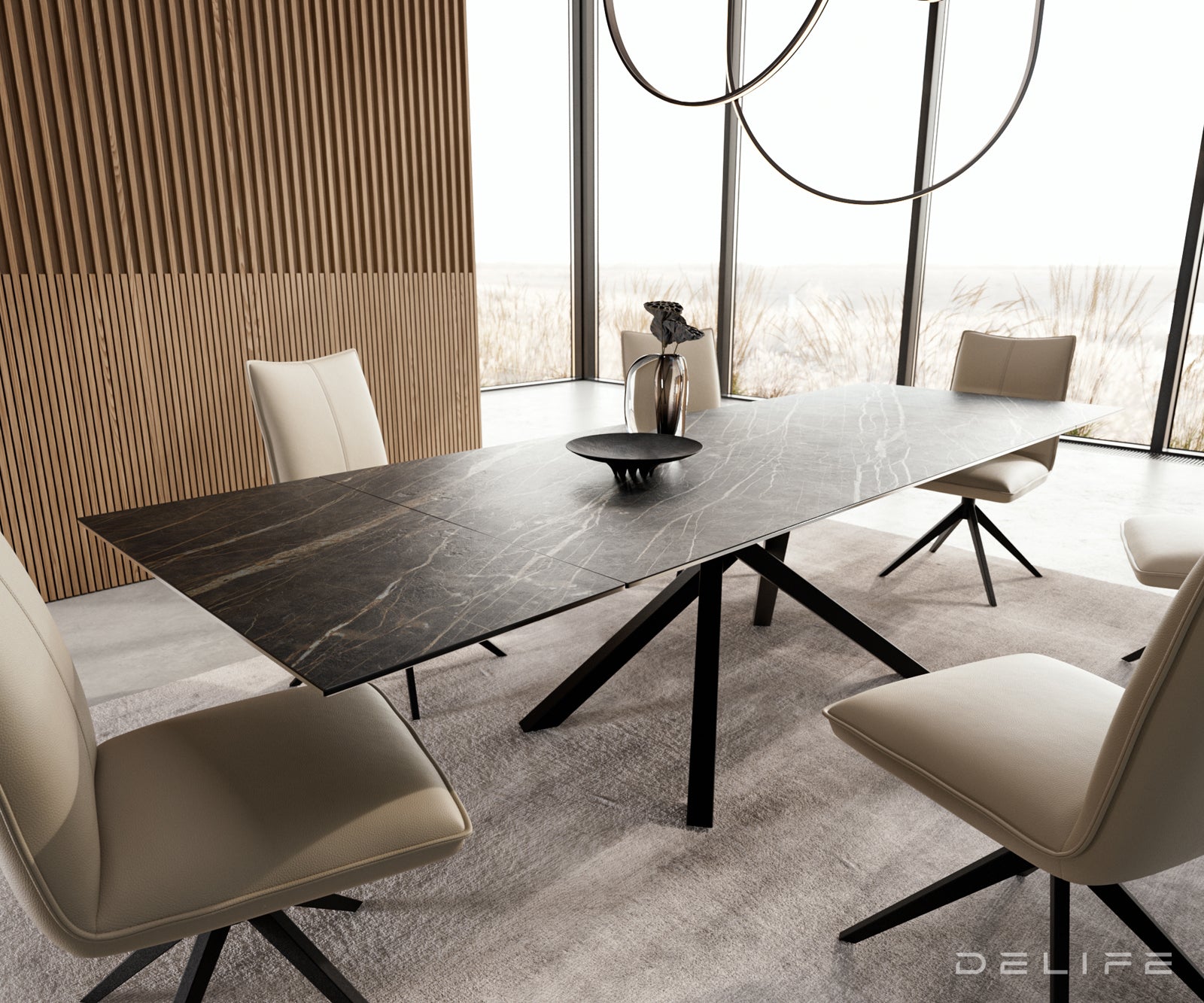 Produljivi stol Edge 200/300x100, Materijal: Keramika Laminam Noir Desir