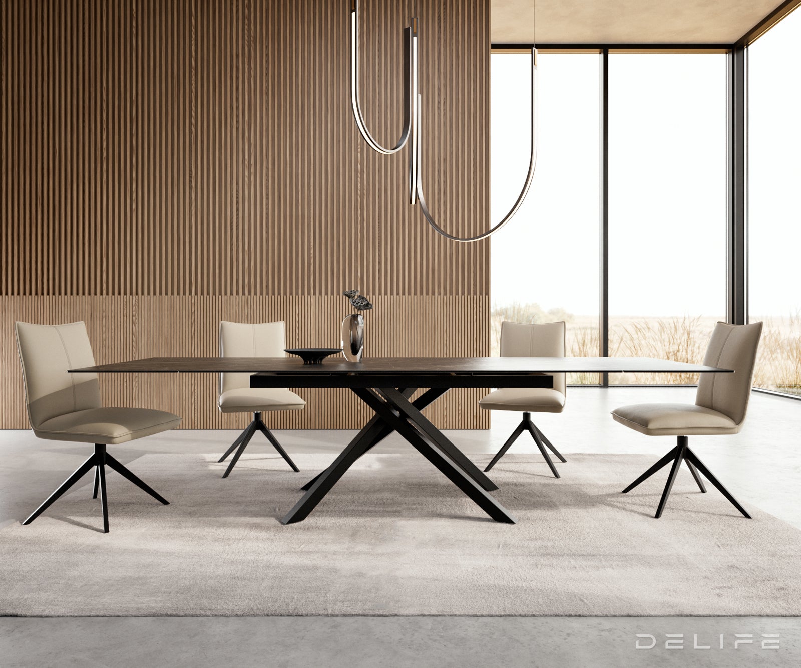 Produljivi stol Edge 200/300x100, Materijal: Keramika Laminam Noir Desir